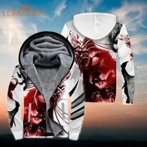 White Wolf Fleece Zip Hoodie All Over Print