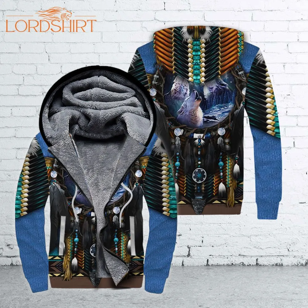 Wolf Blue Dreamcatcher Fleece Zip Hoodie All Over Print