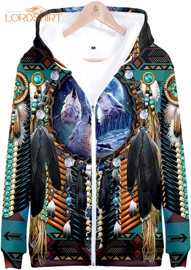 Wolf Native American Fleece Zip Hoodie All Over Print