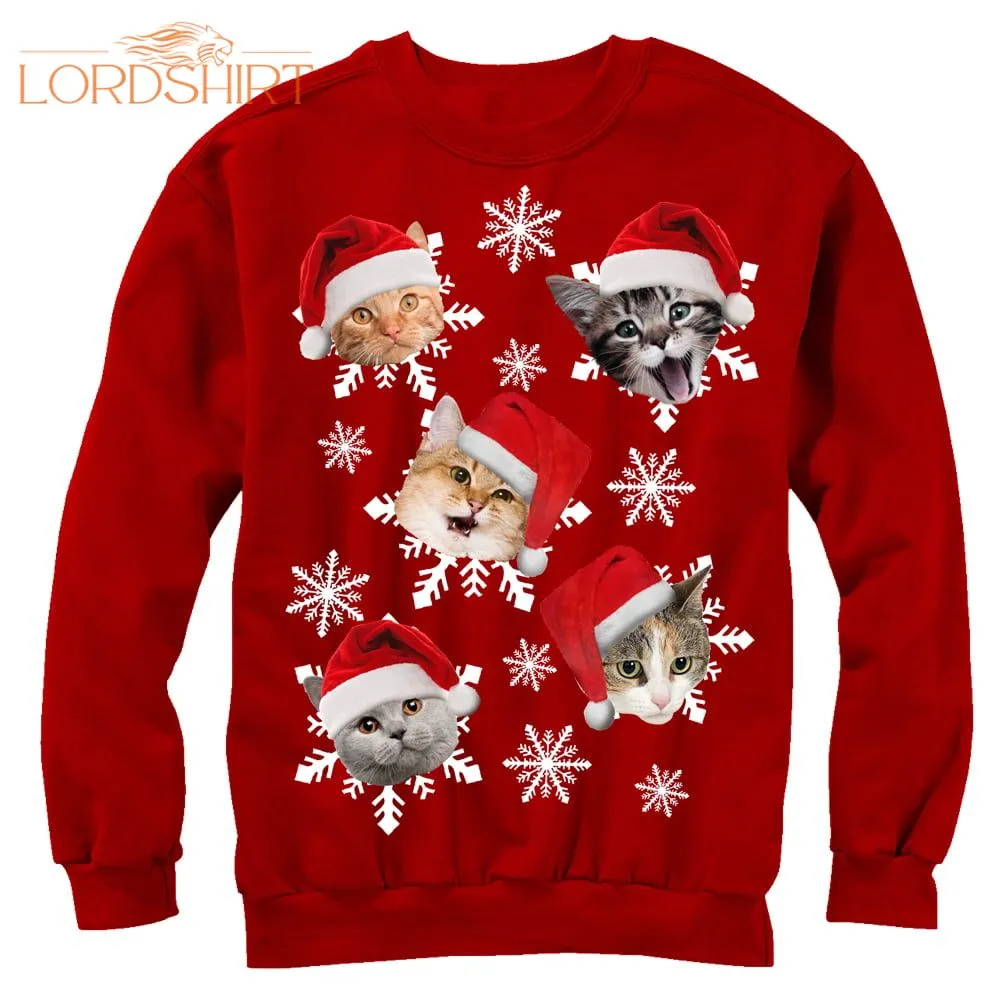 Women's Lost Gods Ugly Christmas Cat Snowflakes Ugly Christmas Sweater