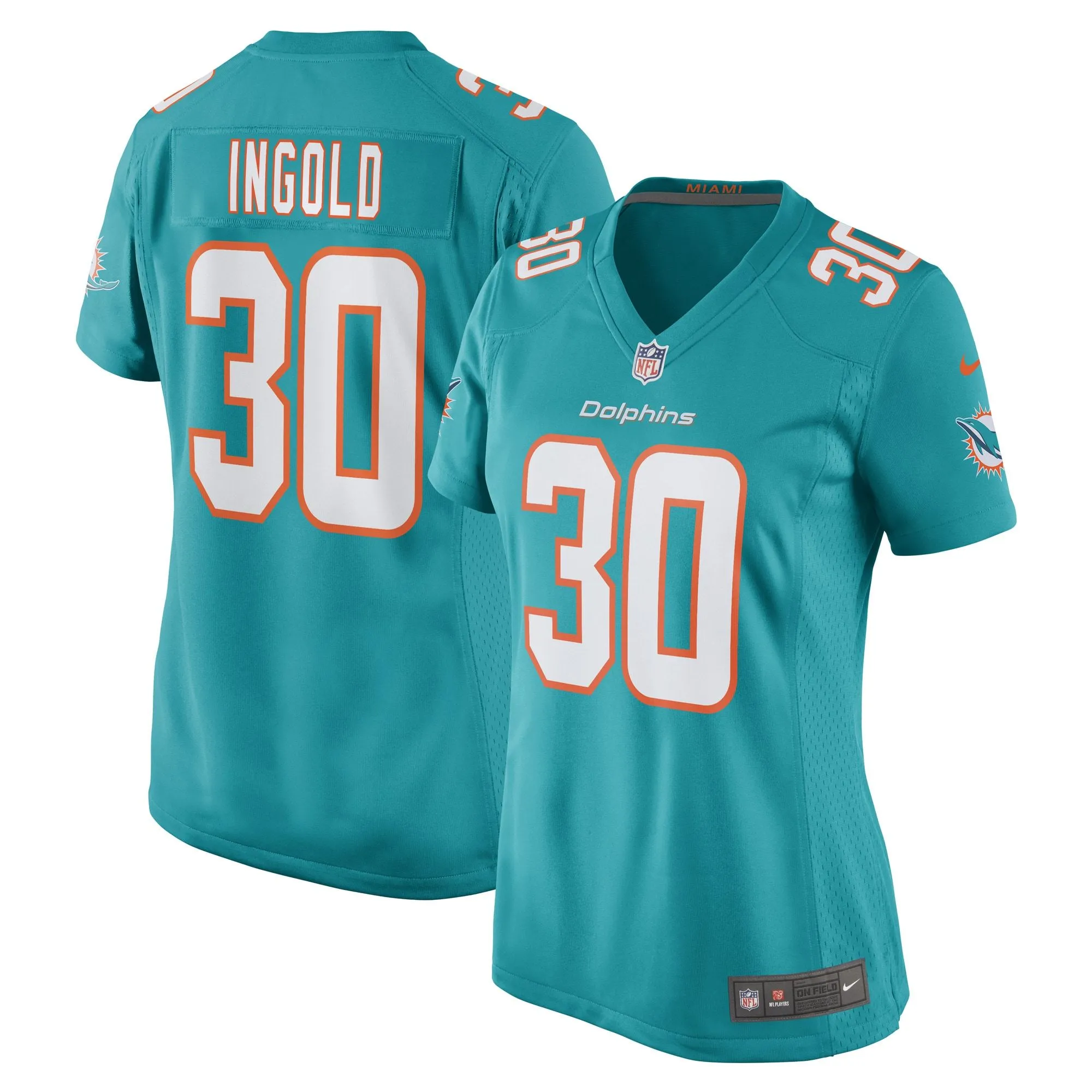 Alec Ingold Miami Dolphins  Women's Game Player Jersey - Aqua