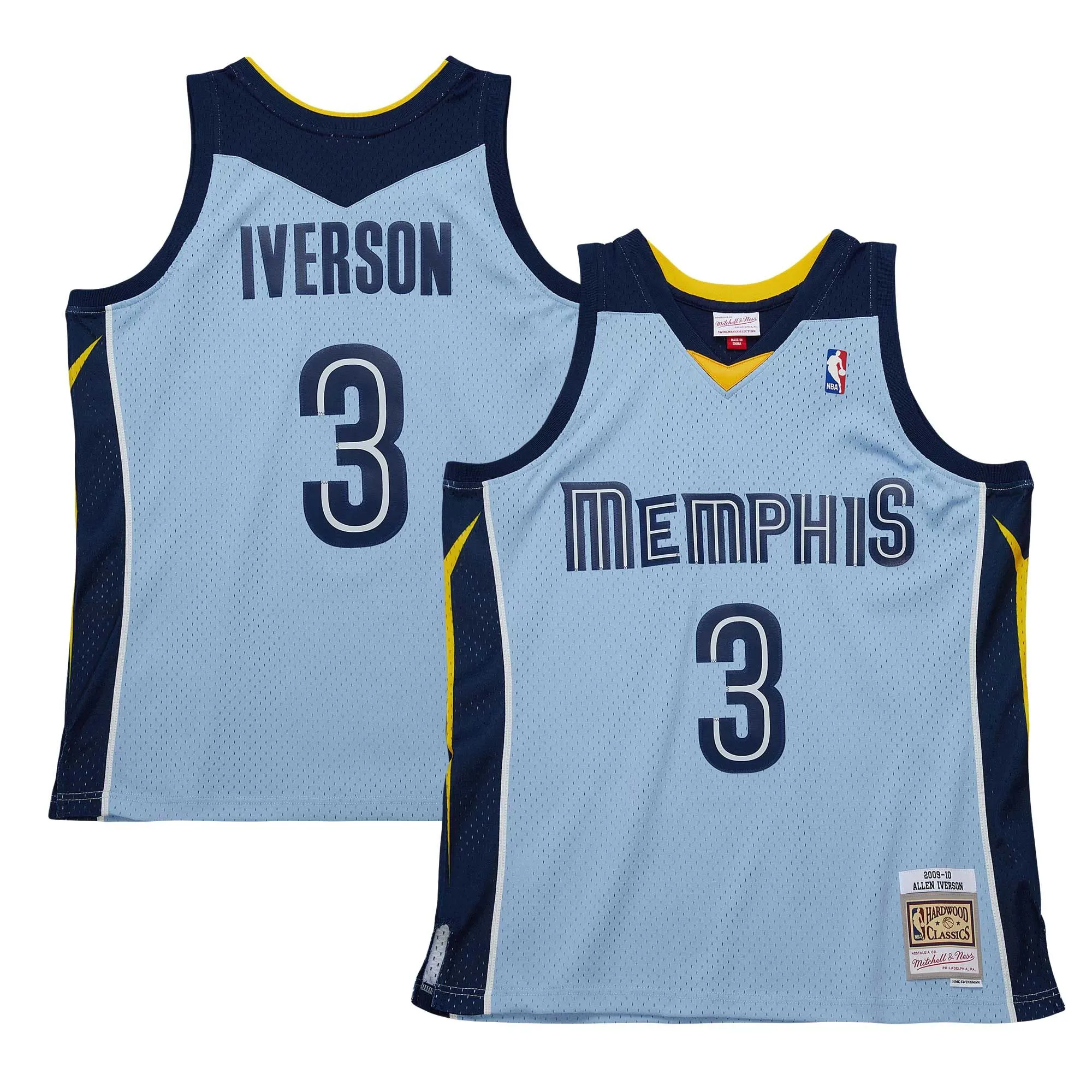 Allen Iverson Memphis Grizzlies Mitchell & Ness 2009/10 Hardwood Classics Swingman Jersey - Light Blue