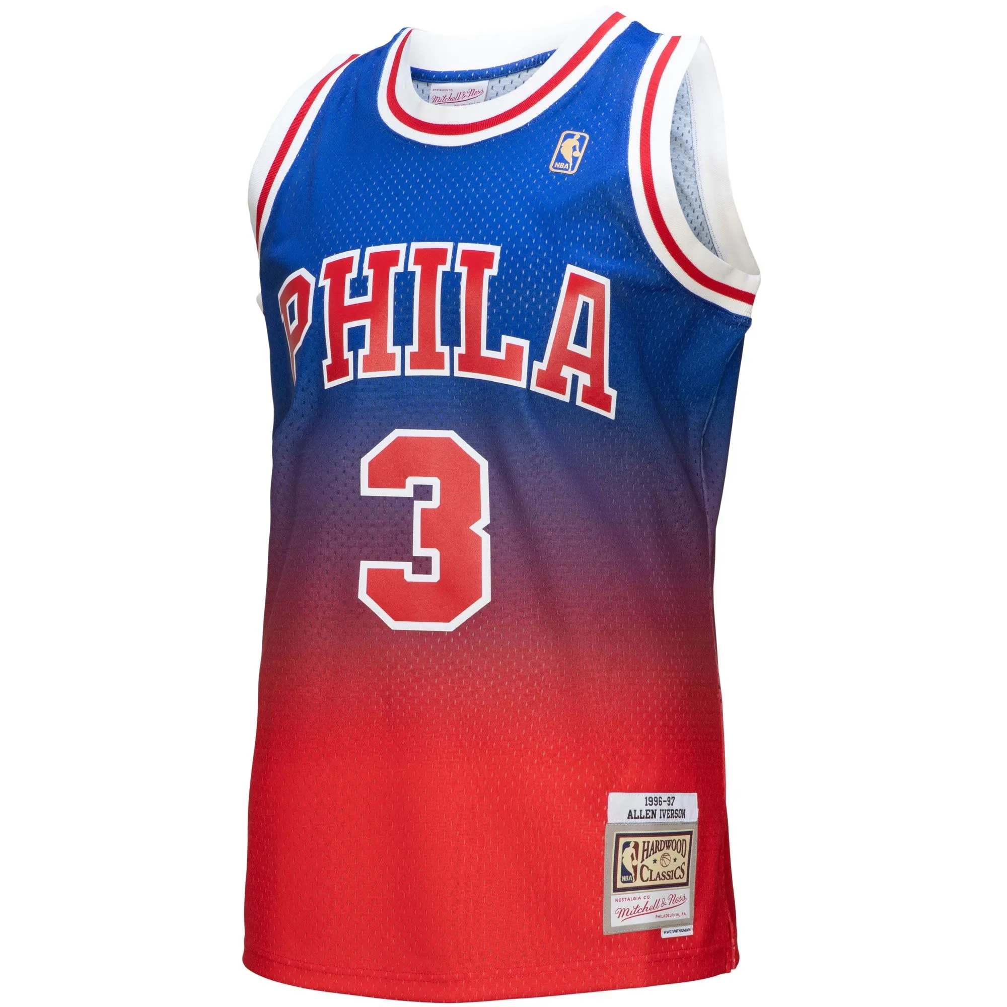 Allen Iverson Philadelphia 76ers Mitchell & Ness 1996/97 Hardwood Classics Fadeaway Swingman Player Jersey - Red/Royal