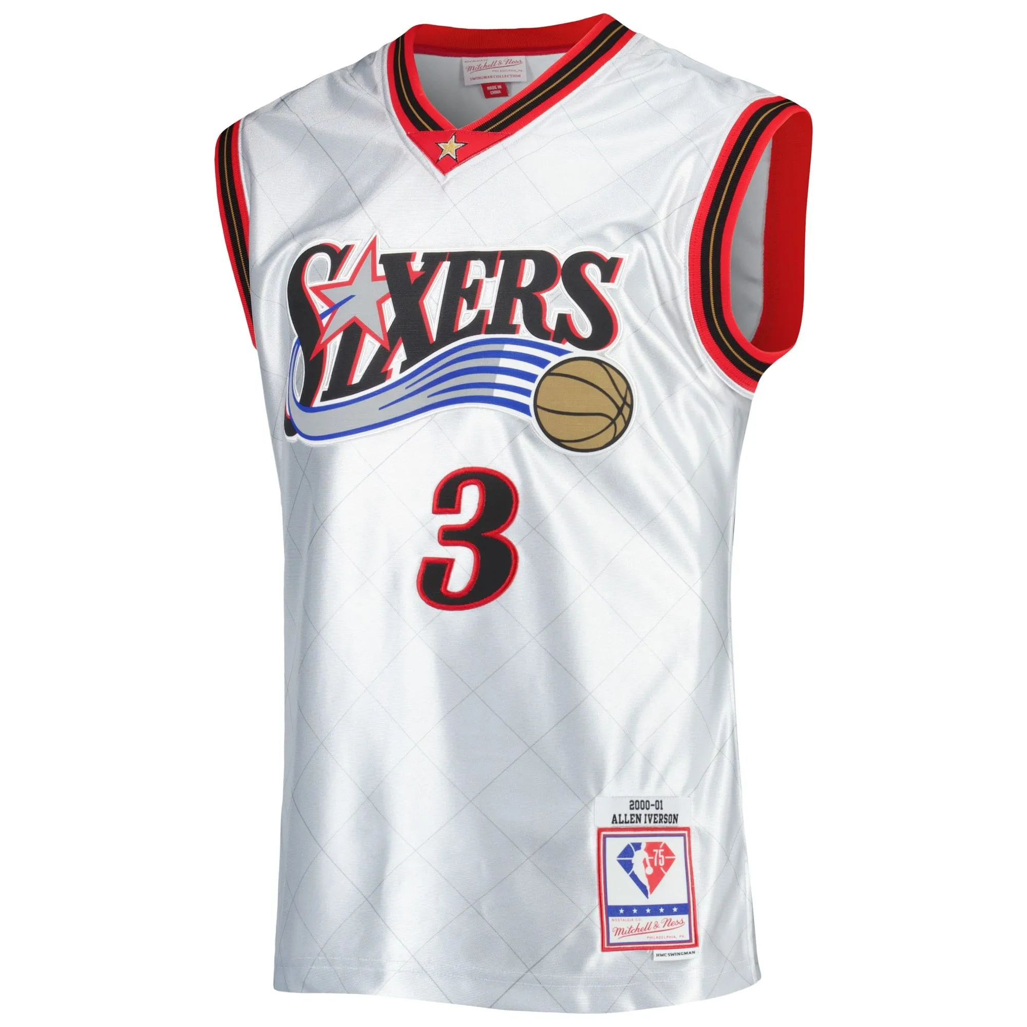 Allen Iverson Philadelphia 76ers Mitchell & Ness 2000/01 Hardwood Classics 75th Anniversary Swingman Jersey - Platinum