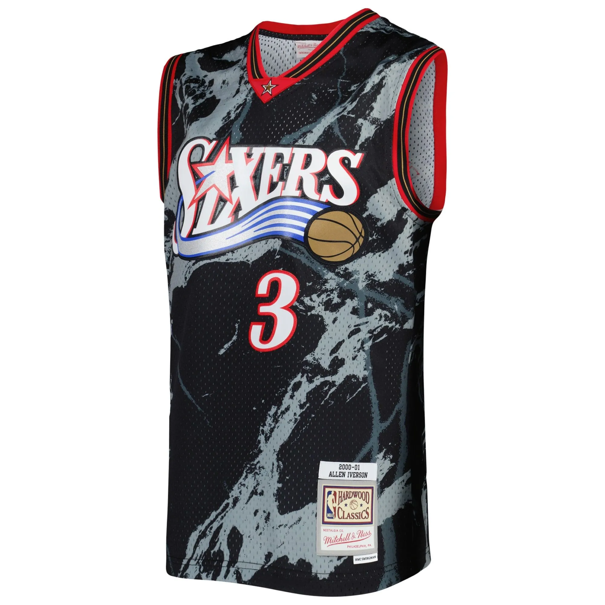 Allen Iverson Philadelphia 76ers Mitchell & Ness 2000/01 Hardwood Classics Marble Swingman Jersey - Black