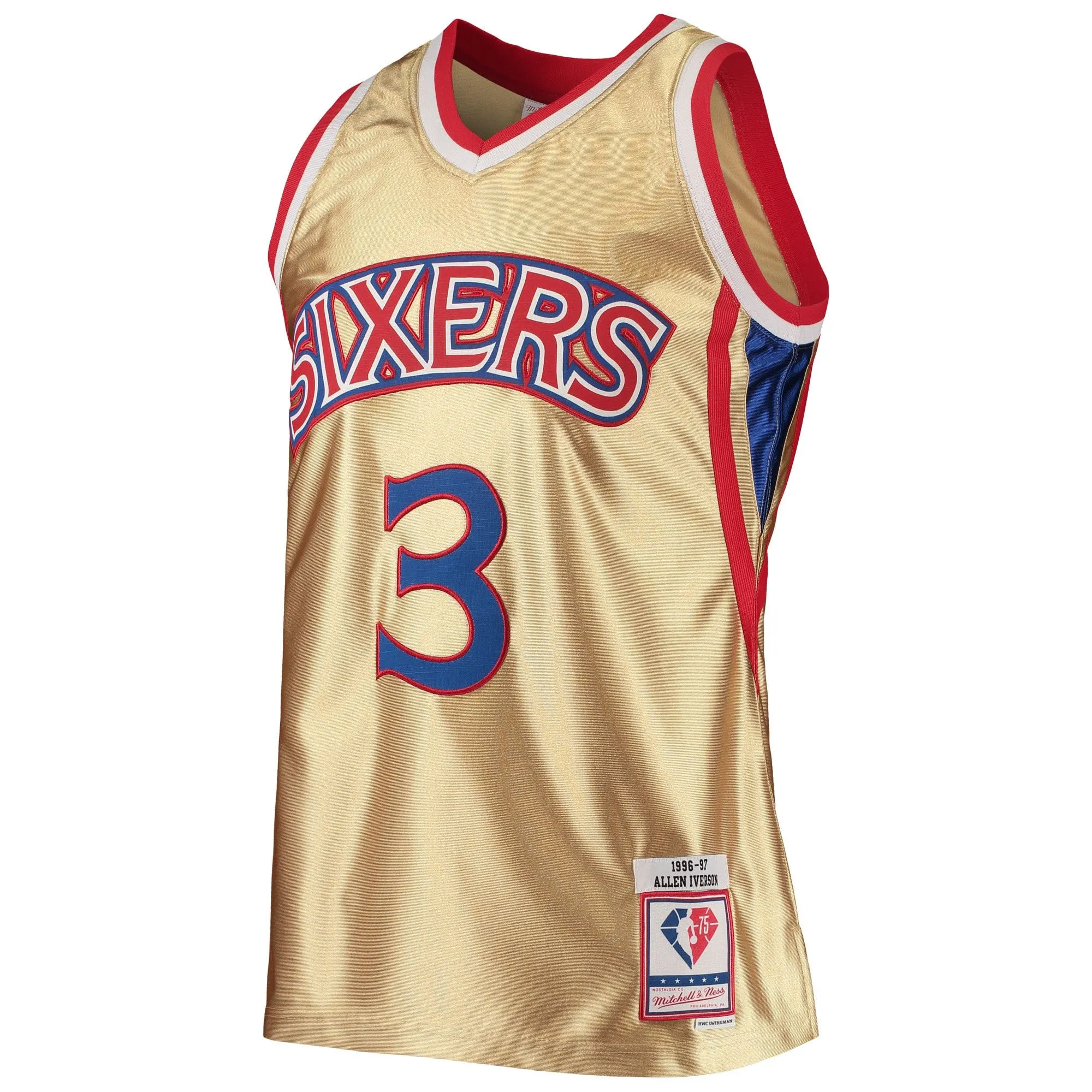 Allen Iverson Philadelphia 76ers Mitchell & Ness 75th Anniversary 1996/97 Hardwood Classics Swingman Jersey - Gold