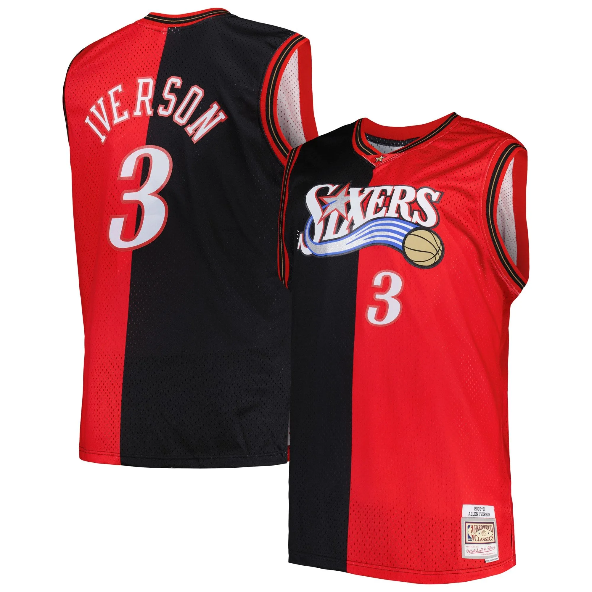 Allen Iverson Philadelphia 76ers Mitchell & Ness Big & Tall Hardwood Classics 2000/01 Split Swingman Jersey - Black/Red