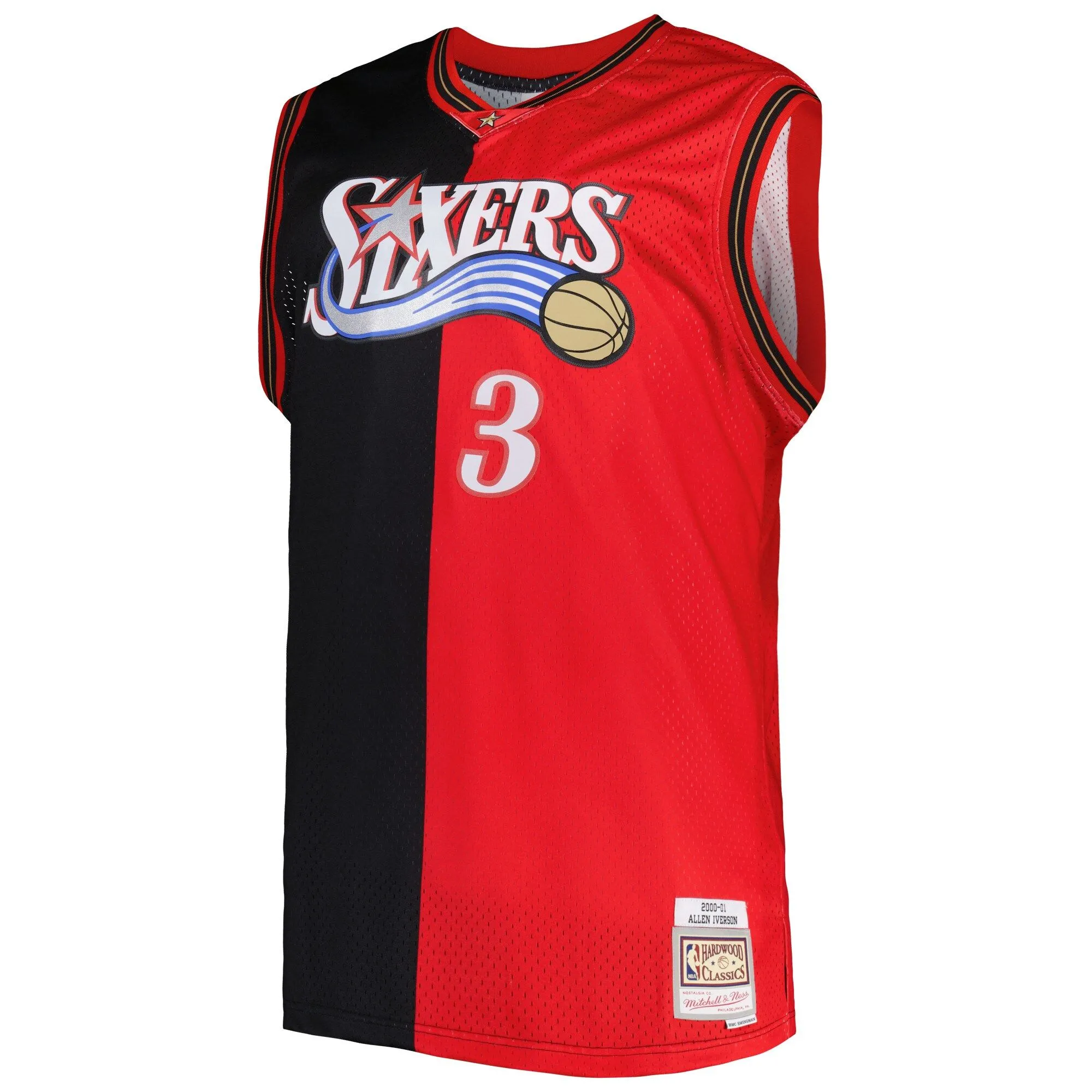 Allen Iverson Philadelphia 76ers Mitchell & Ness Big & Tall Hardwood Classics 2000/01 Split Swingman Jersey - Black/Red