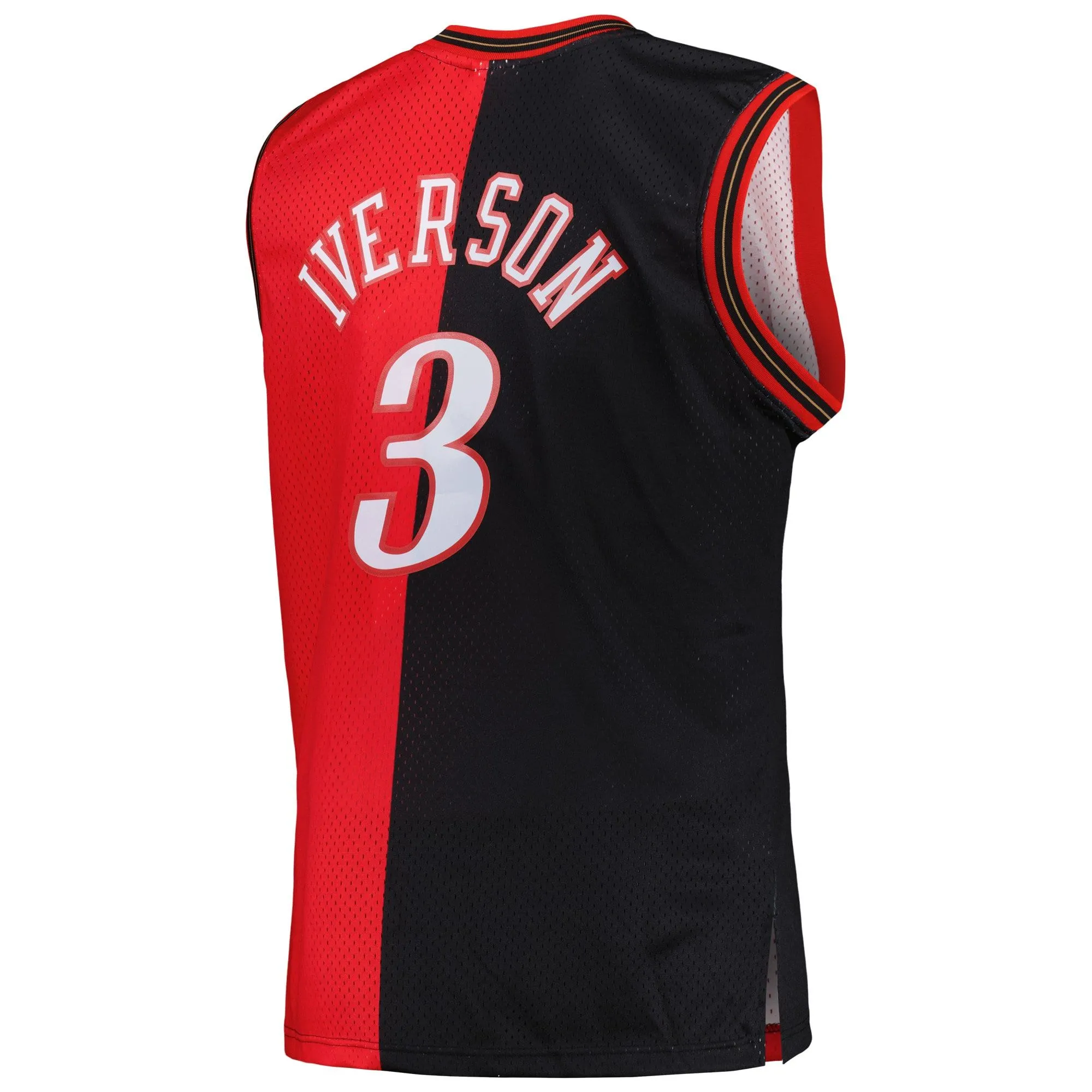 Allen Iverson Philadelphia 76ers Mitchell & Ness Big & Tall Hardwood Classics 2000/01 Split Swingman Jersey - Black/Red