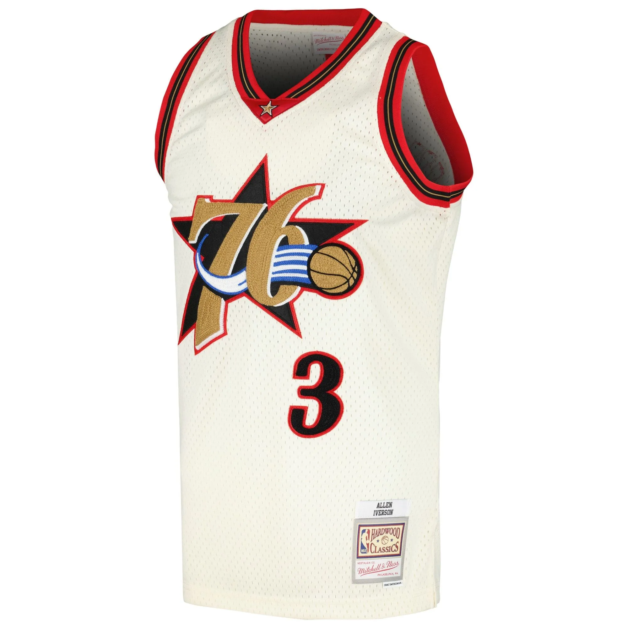 Allen Iverson Philadelphia 76ers Mitchell & Ness Chainstitch Swingman Jersey - Cream