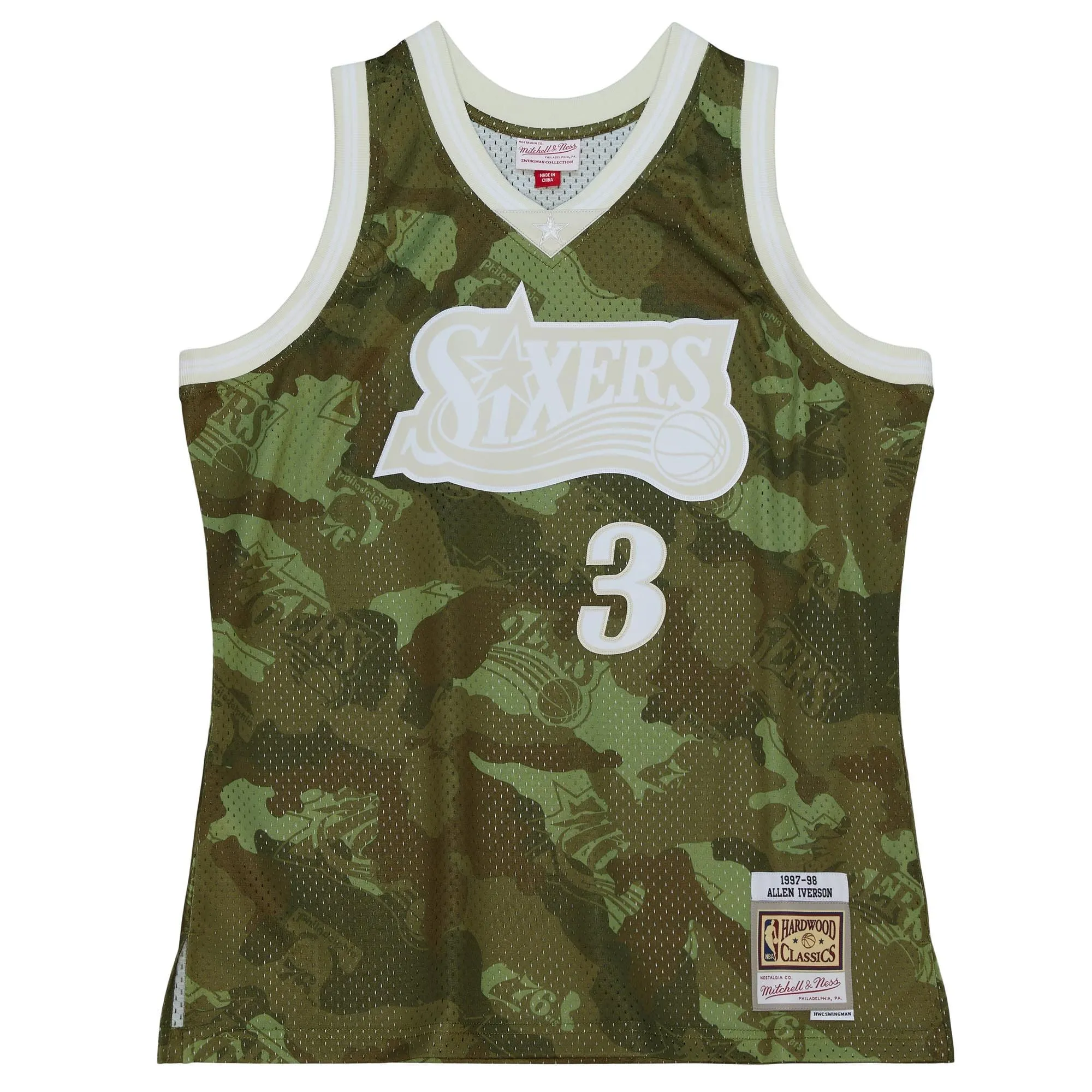 Allen Iverson Philadelphia 76ers Mitchell & Ness Hardwood Classics 1997/98 Ghost Green Swingman Jersey - Camo