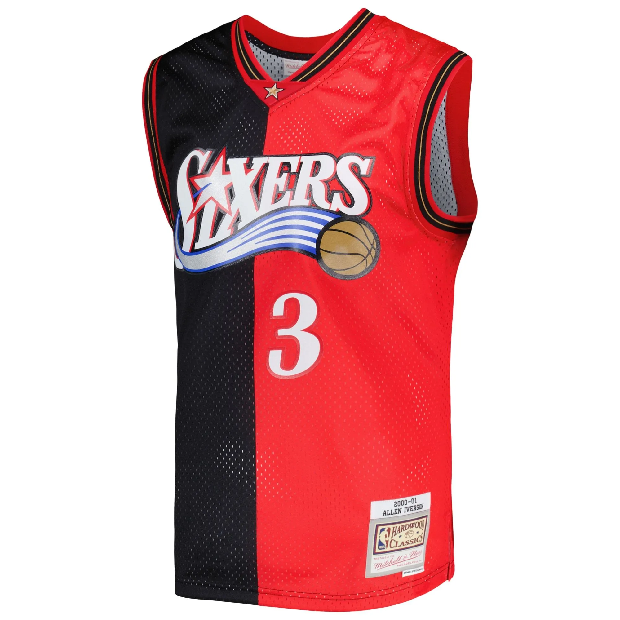 Allen Iverson Philadelphia 76ers Mitchell & Ness Hardwood Classics 2000/01 Split Swingman Jersey - Black/Red