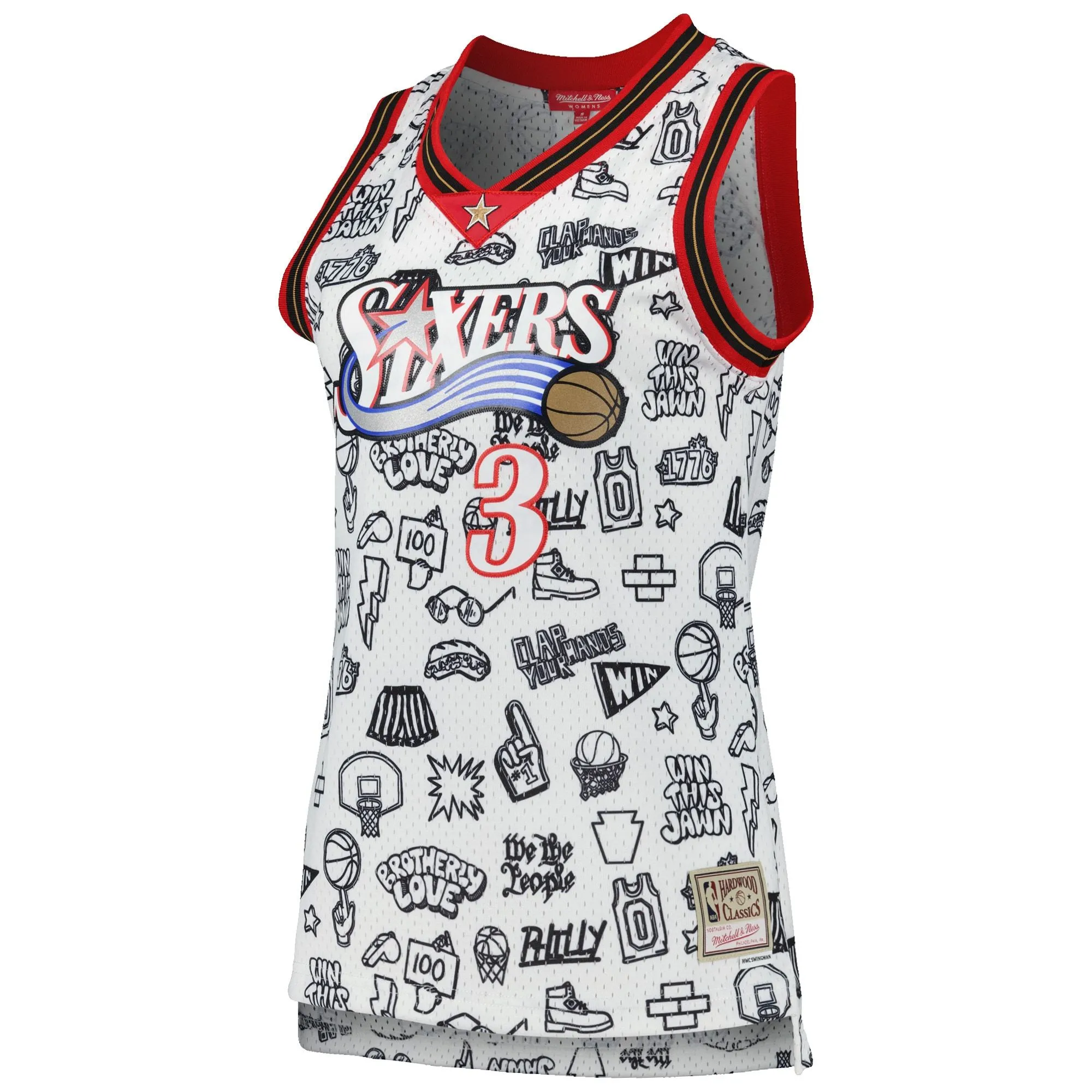 Allen Iverson Philadelphia 76ers Mitchell & Ness Women's 2000 Doodle Swingman Jersey - White