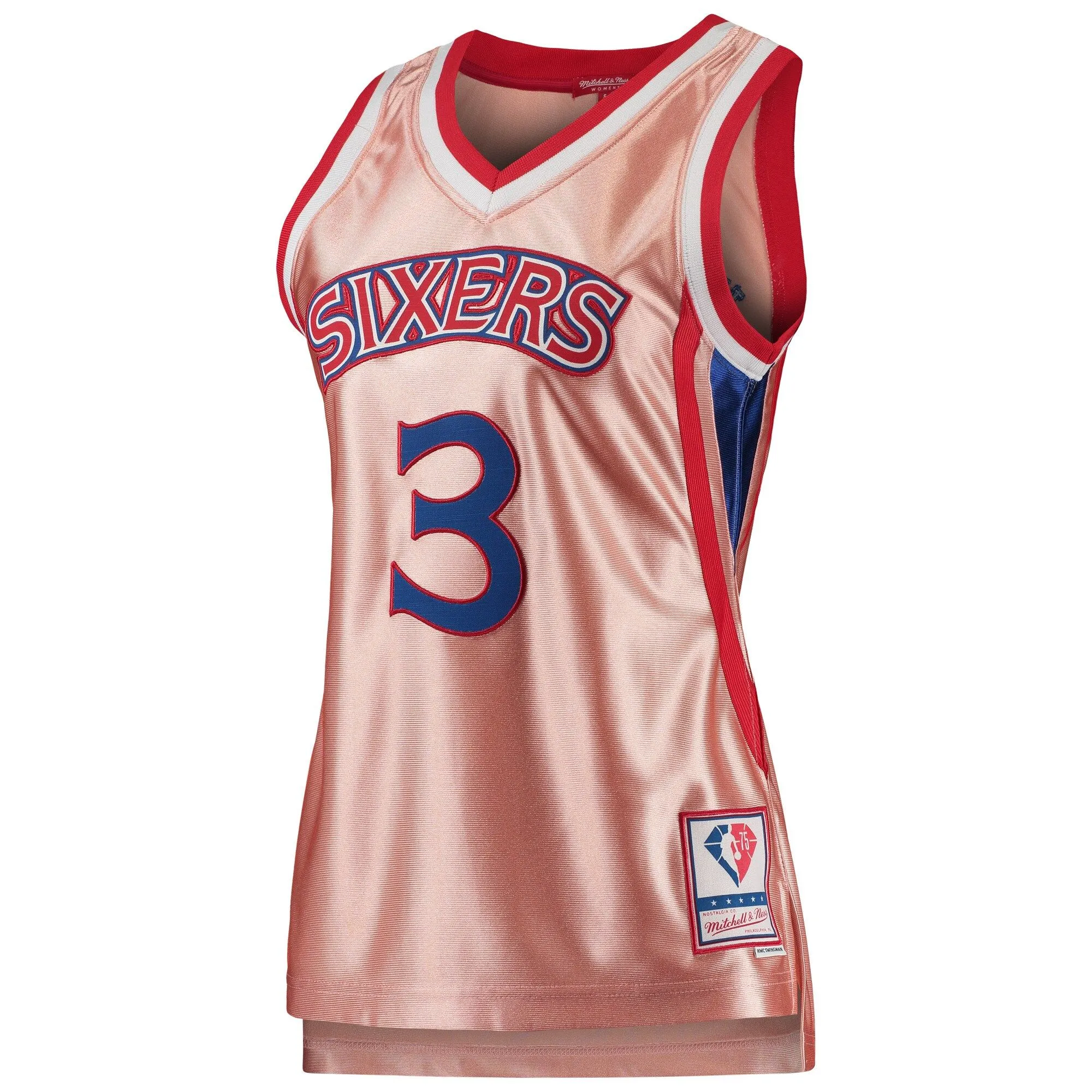 Allen Iverson Philadelphia 76ers Mitchell & Ness Women's 75th Anniversary Rose Gold 1996 Swingman Jersey - Pink