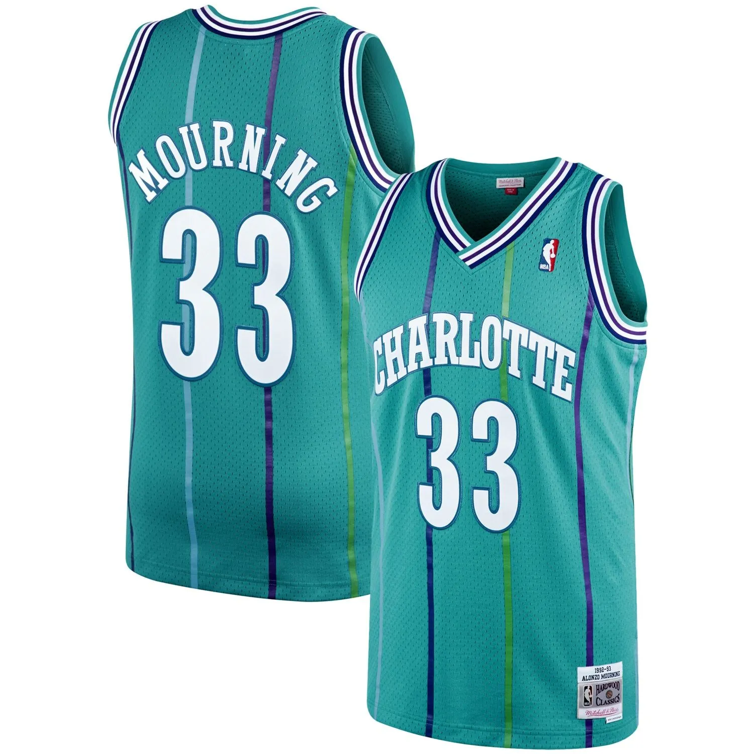 Alonzo Mourning Charlotte Hornets Mitchell & Ness 1992/93 Hardwood Classics Swingman Jersey - Teal