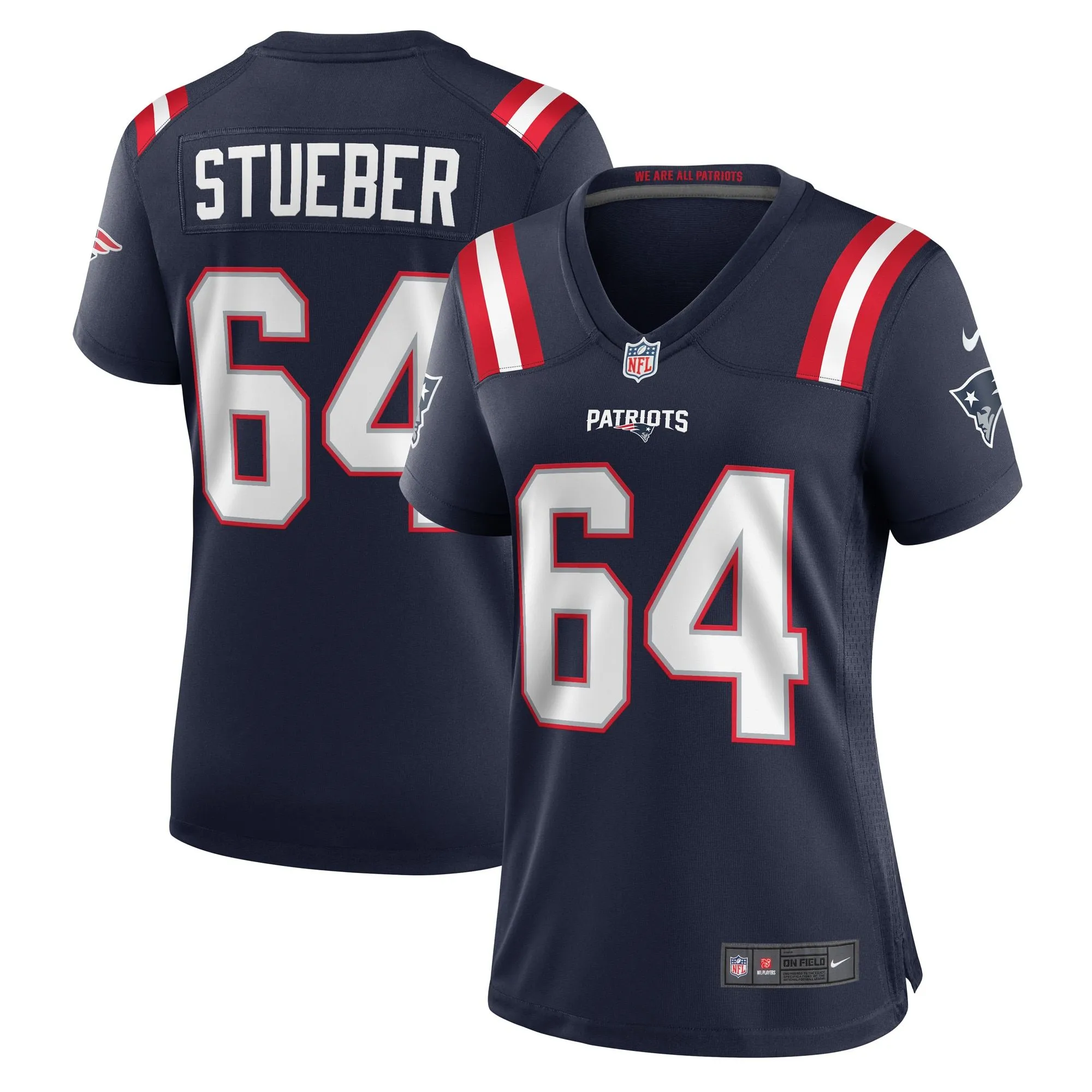 Andrew Stueber New England Patriots  Women's Game Player Jersey - Navy