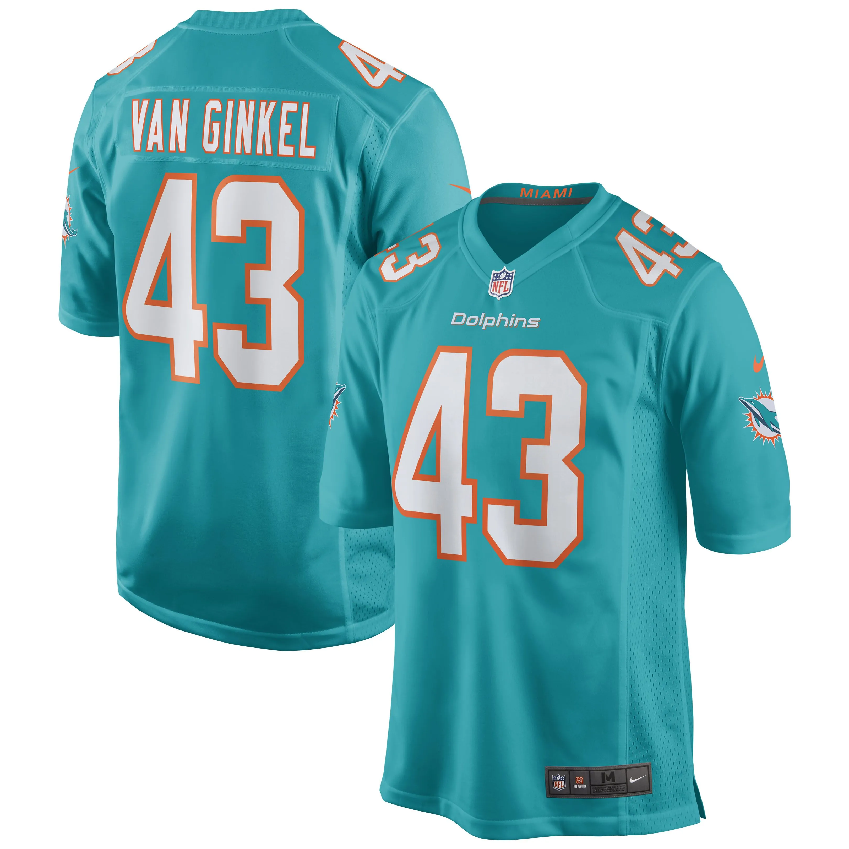 Andrew Van Ginkel Miami Dolphins  Game Jersey - Aqua