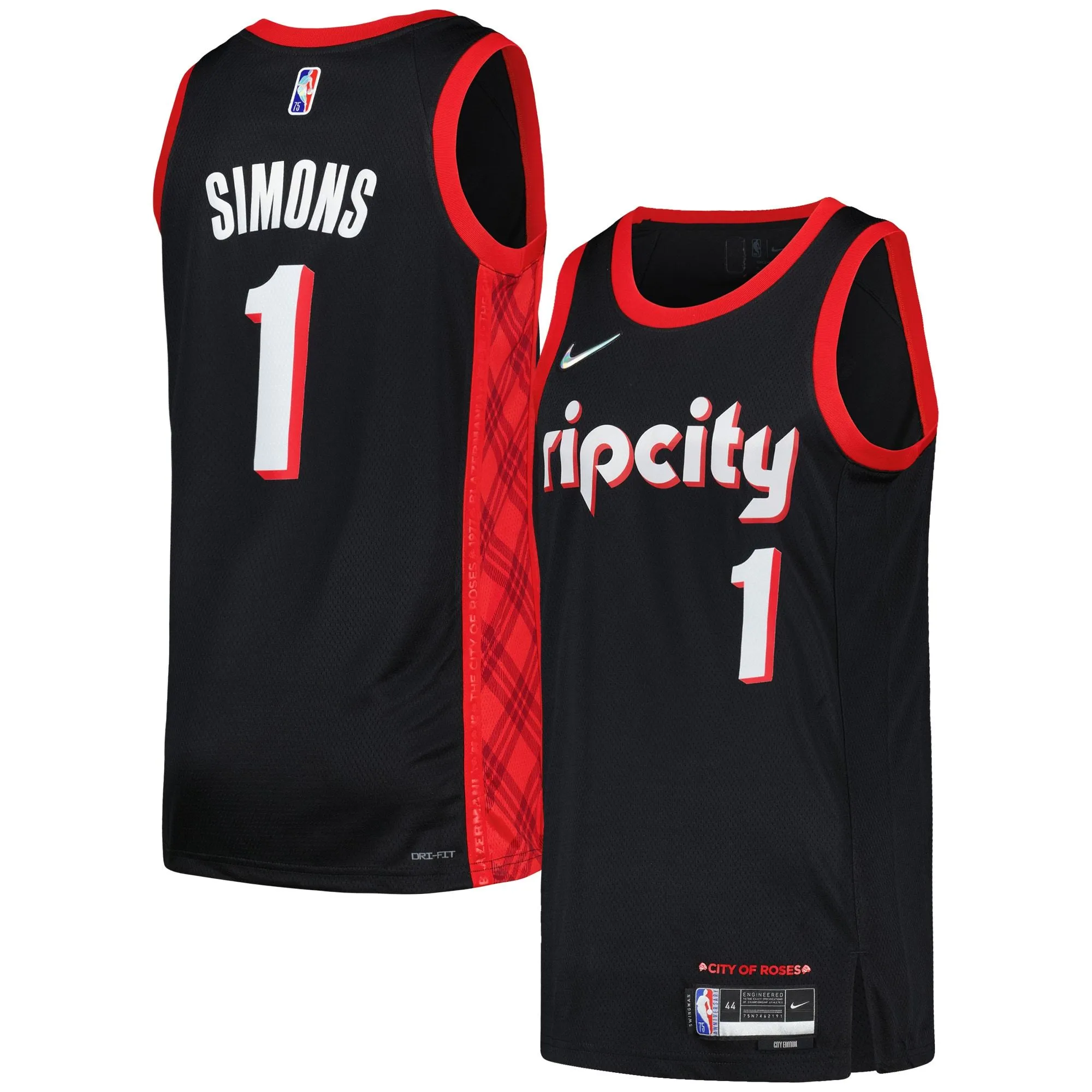 Anfernee Simons Portland Trail Blazers  Swingman Player Jersey - City Edition - Black