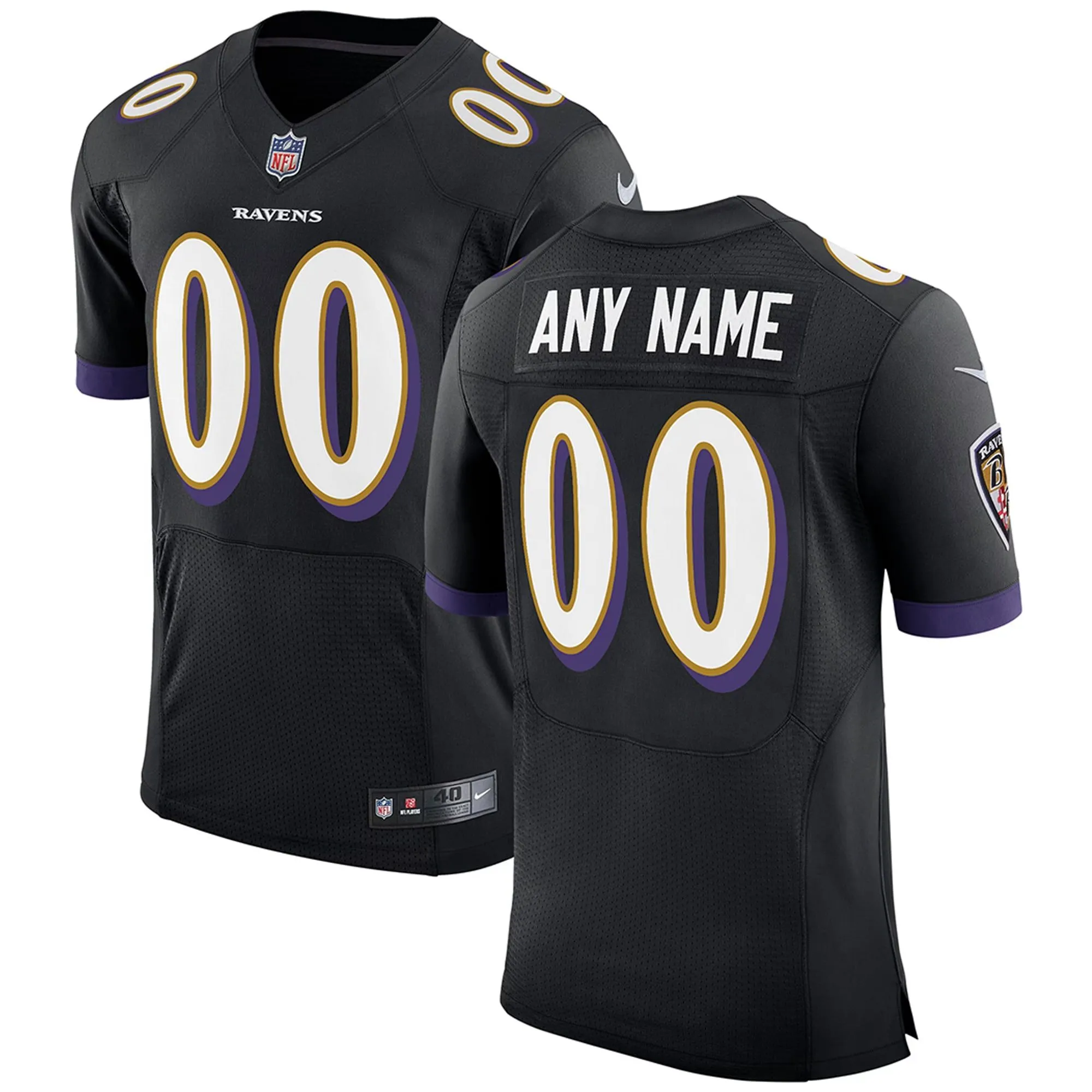 Baltimore Ravens  Speed Machine Elite Custom Jersey - Black