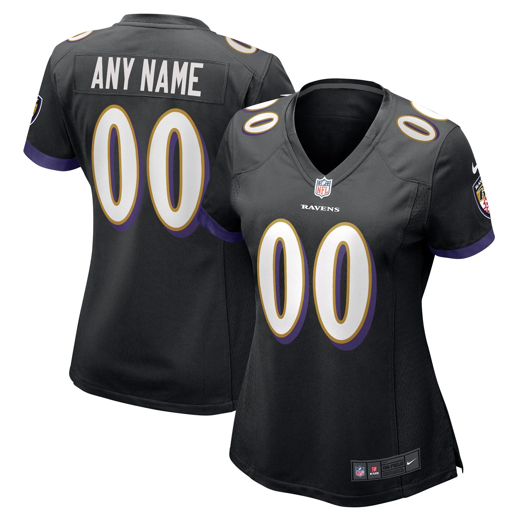 Baltimore Ravens  Women's Alternate Custom Game Jersey - Black