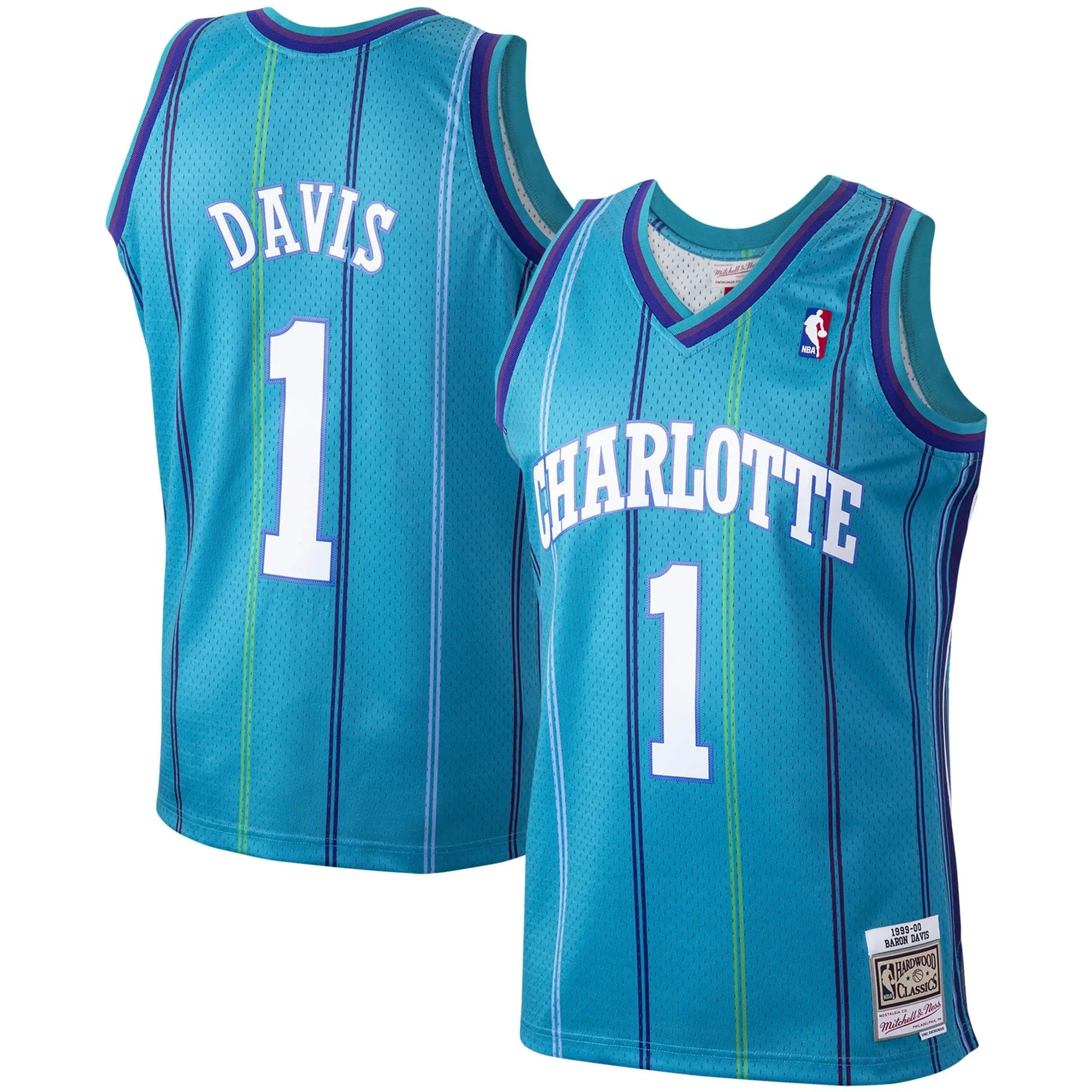 Baron Davis Charlotte Hornets Mitchell & Ness 1999/00 Hardwood Classics Swingman Jersey - Teal