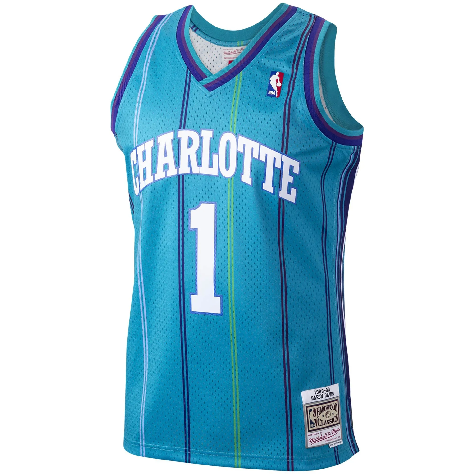 Baron Davis Charlotte Hornets Mitchell & Ness 1999/00 Hardwood Classics Swingman Jersey - Teal