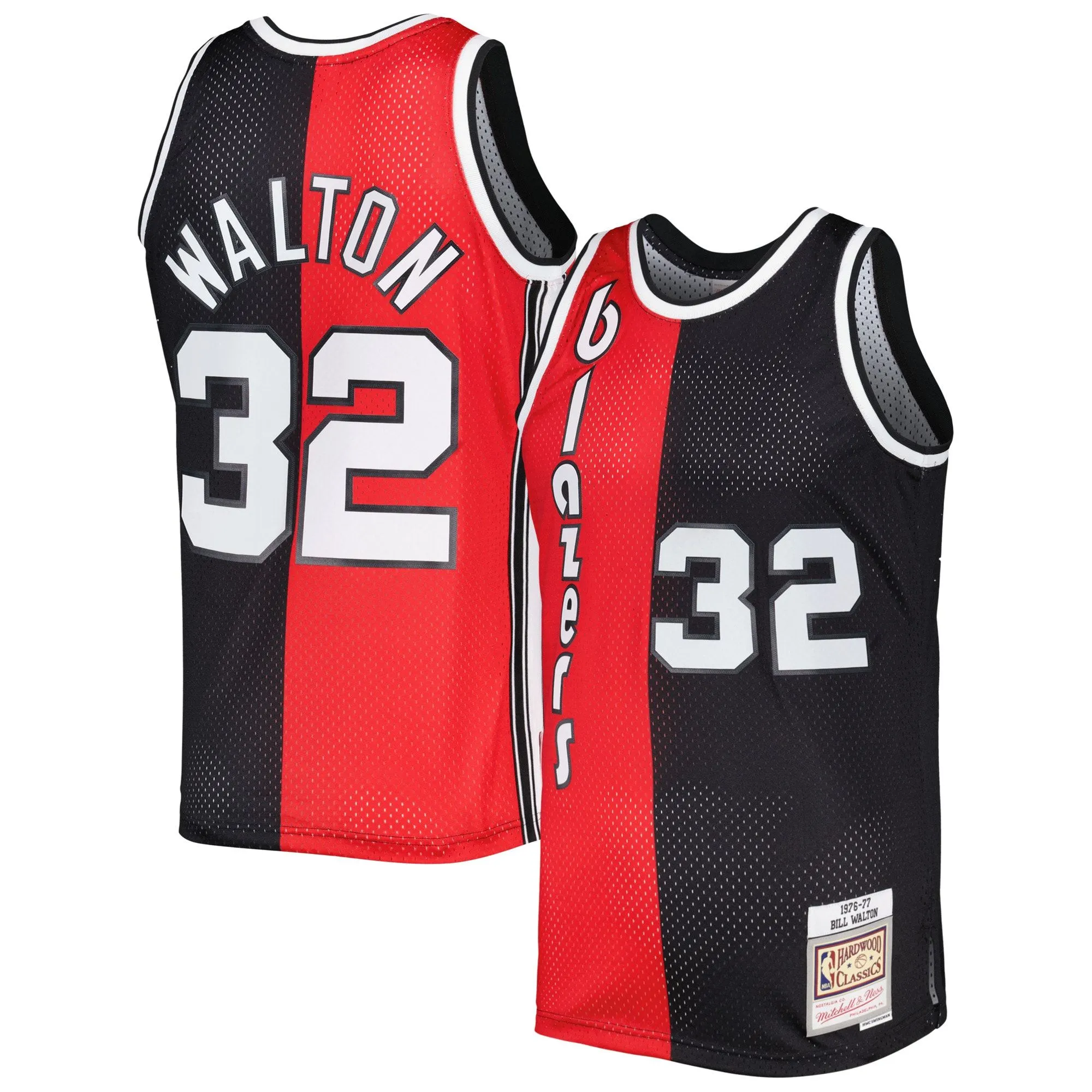 Bill Walton Portland Trail Blazers Mitchell & Ness Hardwood Classics 1976/77 Split Swingman Jersey - Red/Black