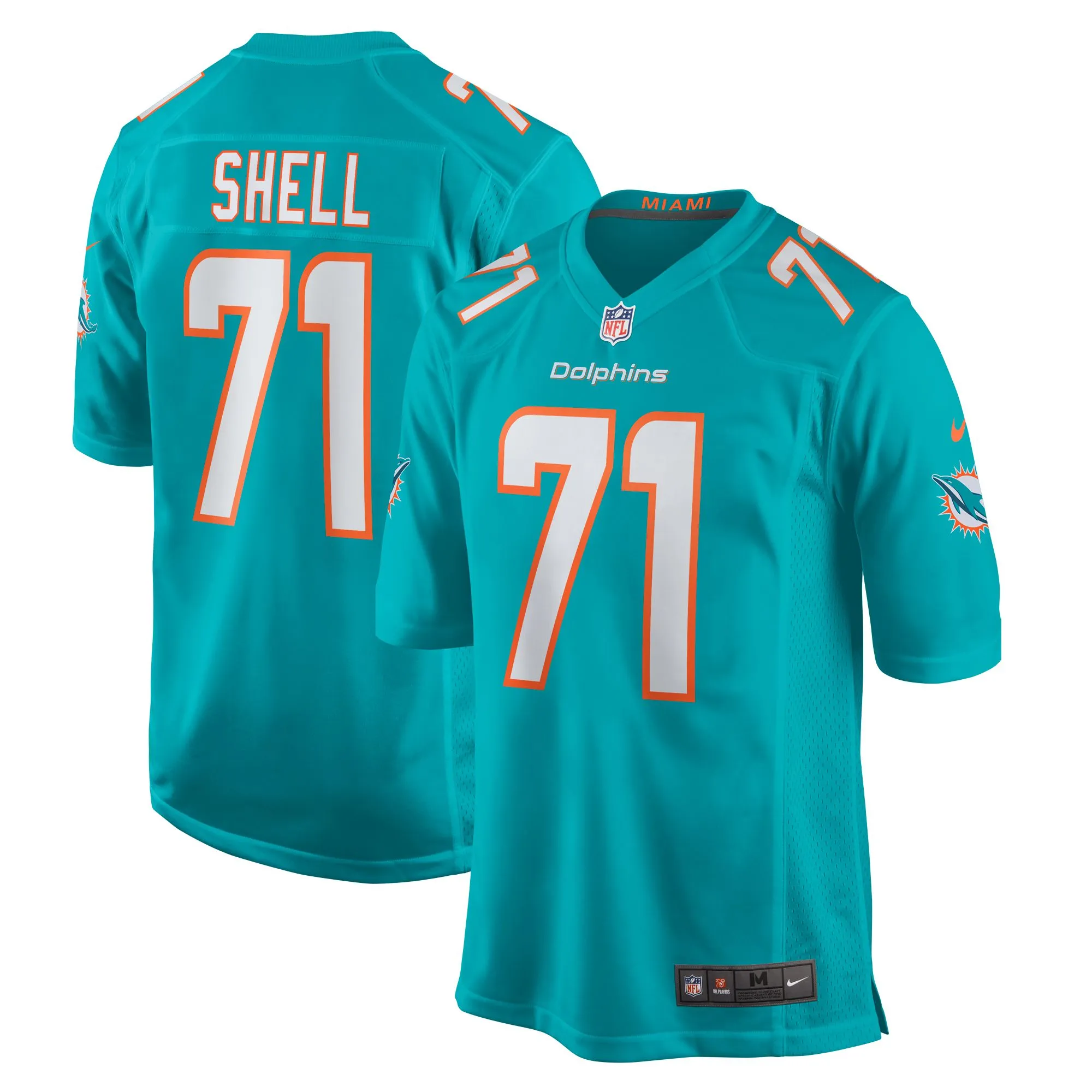 Brandon Shell Miami Dolphins  Home Game Player Jersey - Aqua