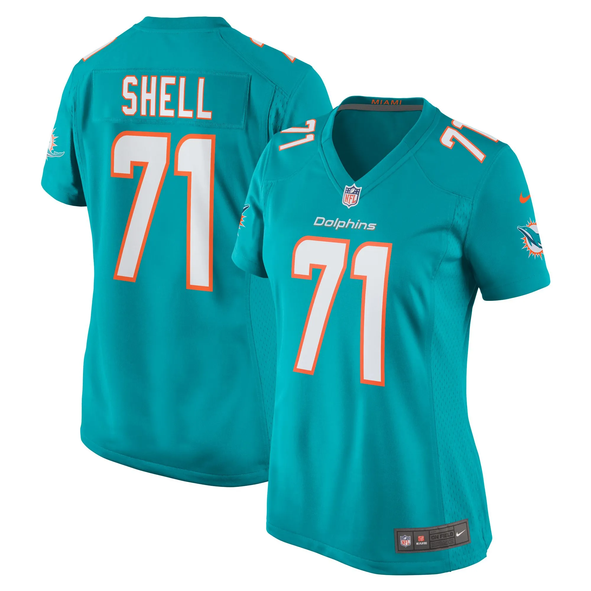 Brandon Shell Miami Dolphins  Women's Home Game Player Jersey - Aqua