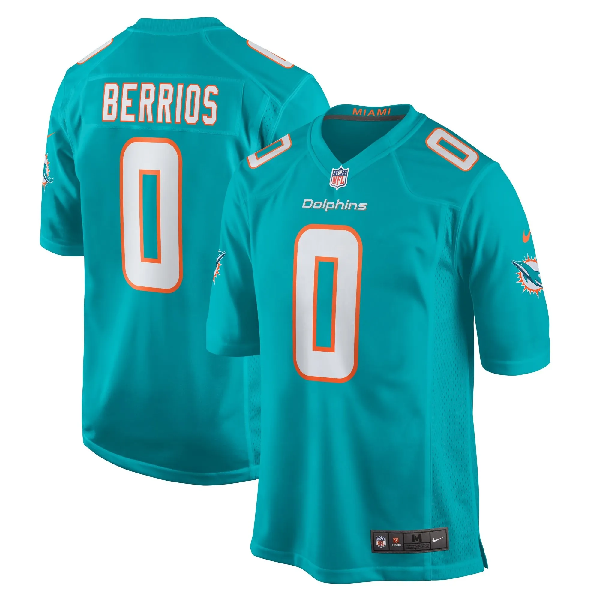 Braxton Berrios Miami Dolphins  Game Jersey - Aqua