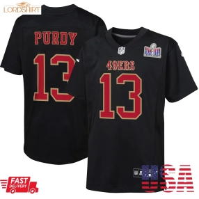 Brock Purdy San Francisco 49Ers  Youth Super Bowl Lviii Patch Carbon Fashion Game Jersey   Black