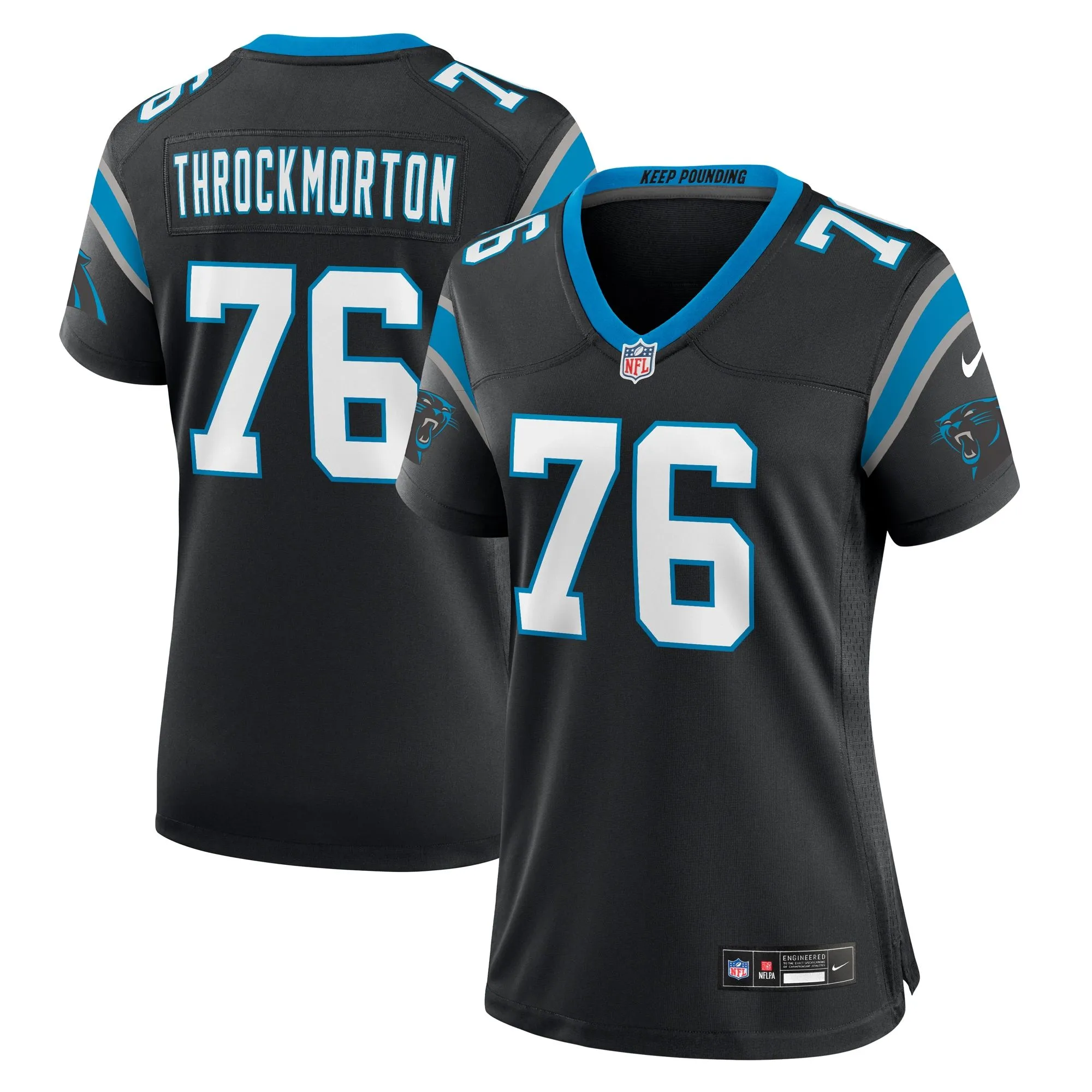 Calvin Throckmorton Carolina Panthers  Women's Team Game Jersey -  Black