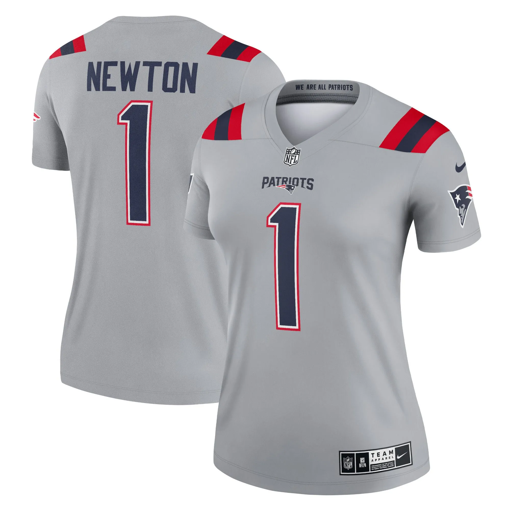 Cam Newton New England Patriots  Women's Inverted Legend Jersey - Gray