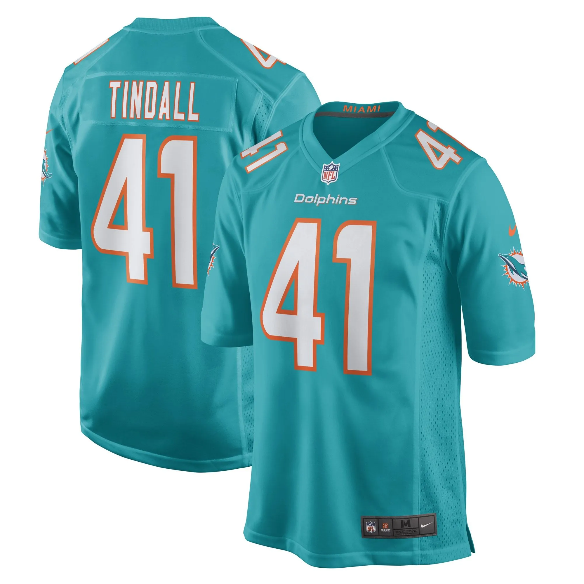 Channing Tindall Miami Dolphins  Game Player Jersey - Aqua