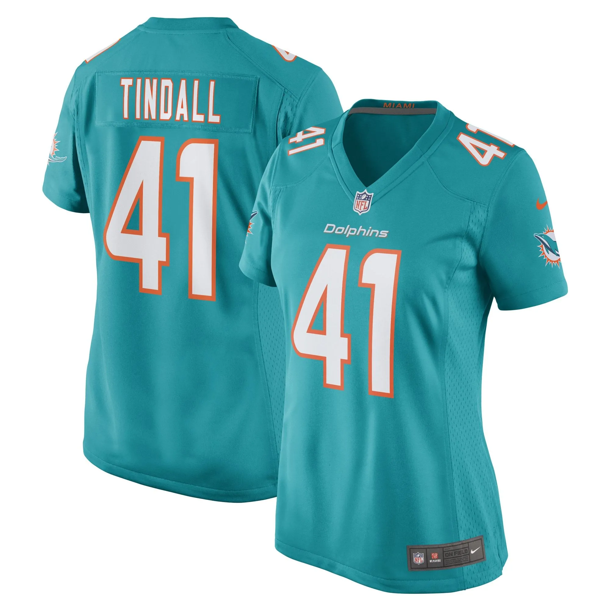 Channing Tindall Miami Dolphins  Women's Game Player Jersey - Aqua