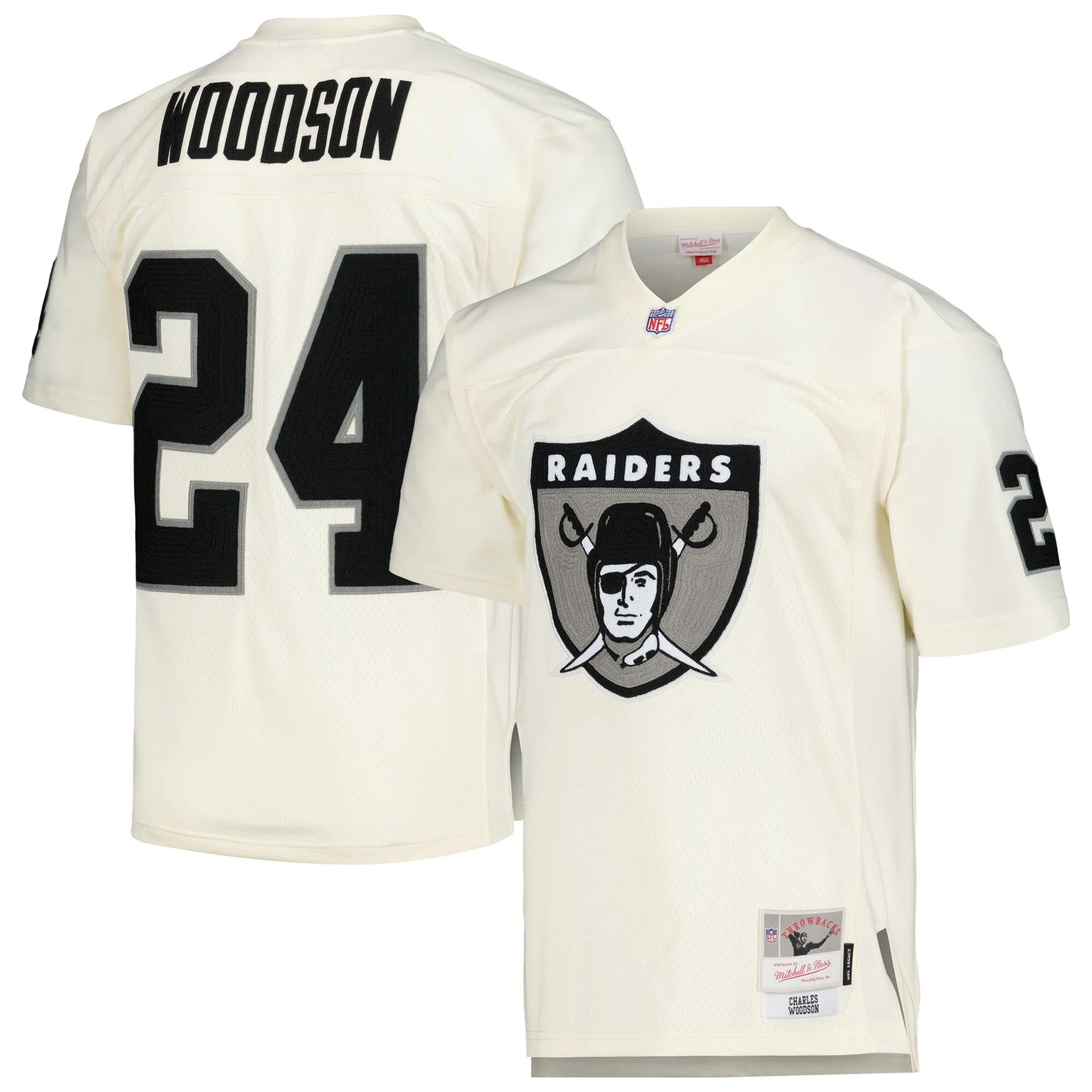 Charles Woodson Las Vegas Raiders Mitchell & Ness Chainstitch Legacy Jersey - Cream