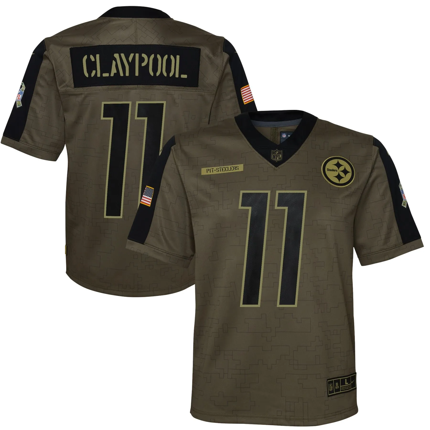 Chase Claypool Pittsburgh Steelers  Youth 2021 Salute To Service Game Jersey - Olive