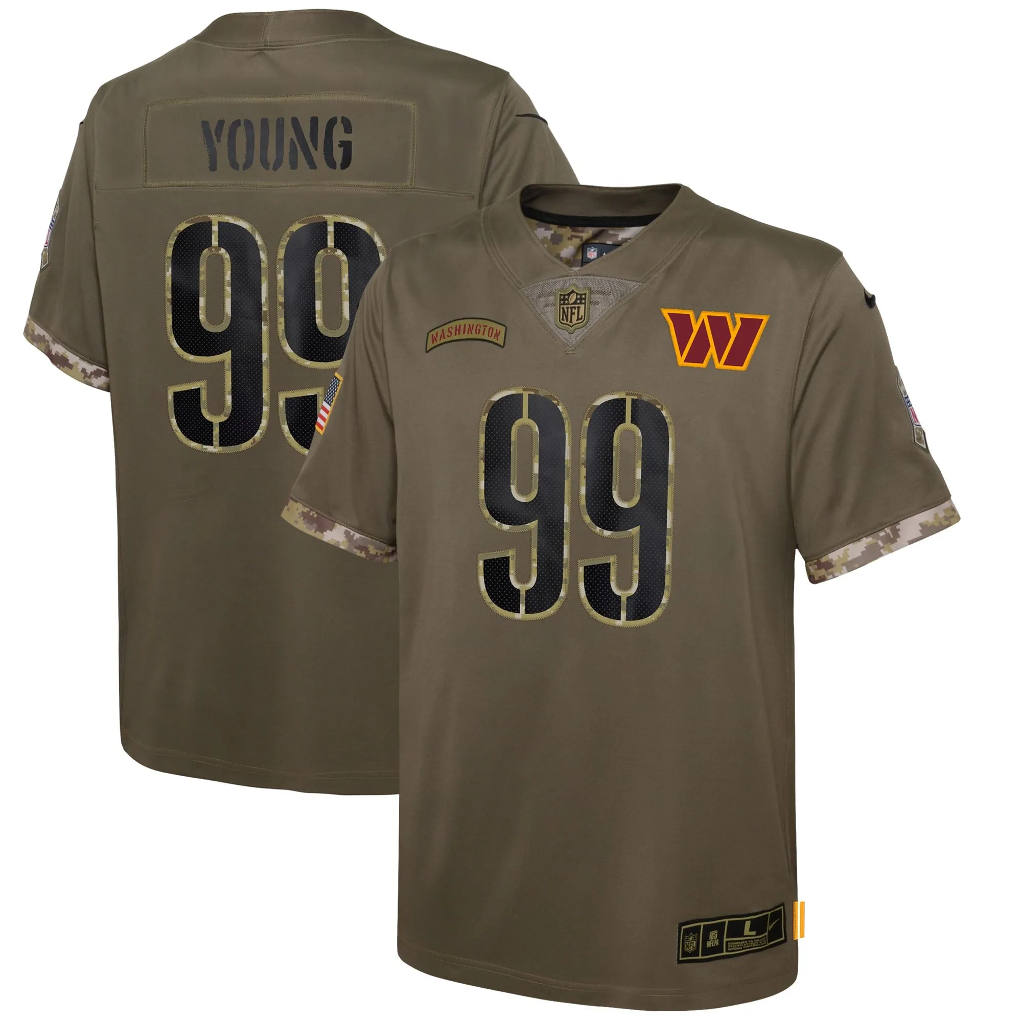 Chase Young Washington Commanders  Youth 2022 Salute To Service Player Limited Jersey - Olive