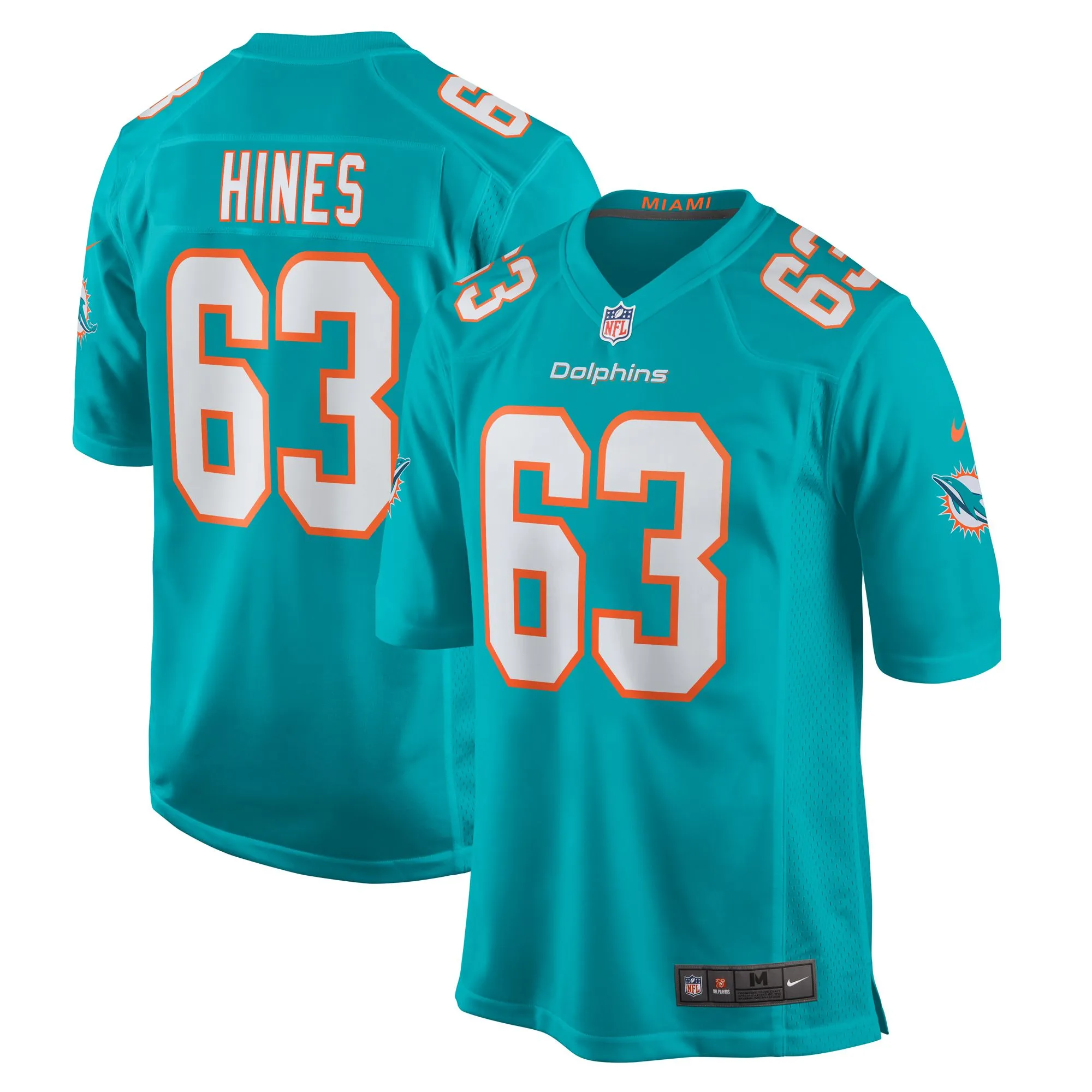 Chasen Hines Miami Dolphins  Team Game Jersey -  Aqua