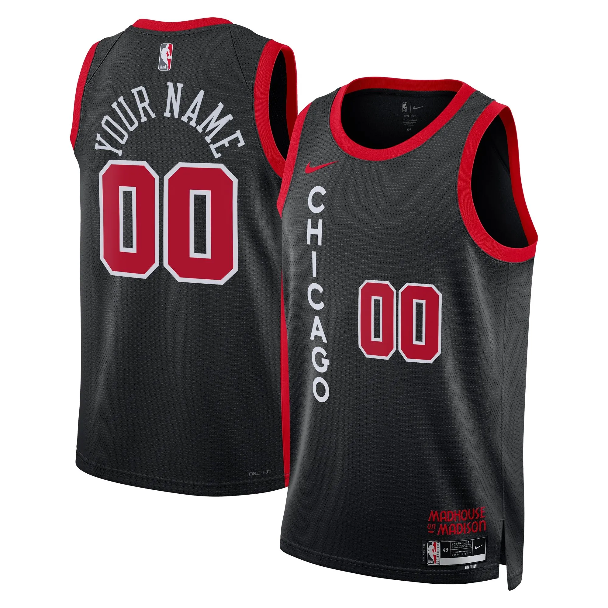 Chicago Bulls  Unisex 2023/24 Custom Swingman Jersey - Black - City Edition