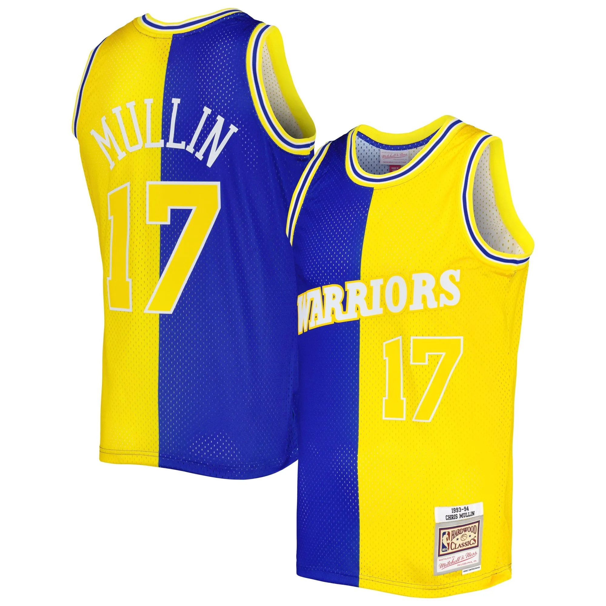 Chris Mullin Golden State Warriors Mitchell & Ness Hardwood Classics 1993/94 Split Swingman Jersey - Royal/Gold