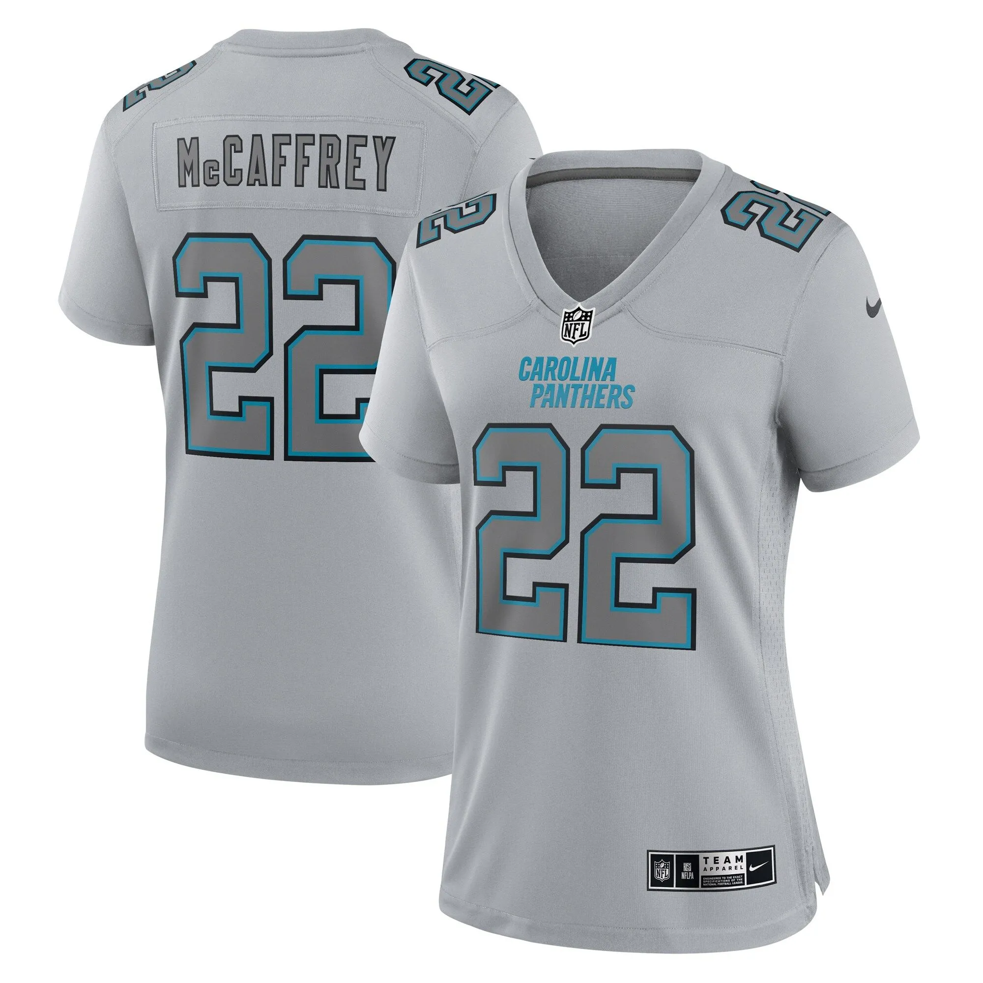 Christian McCaffrey Carolina Panthers  Women's Atmosphere Fashion Game Jersey - Gray