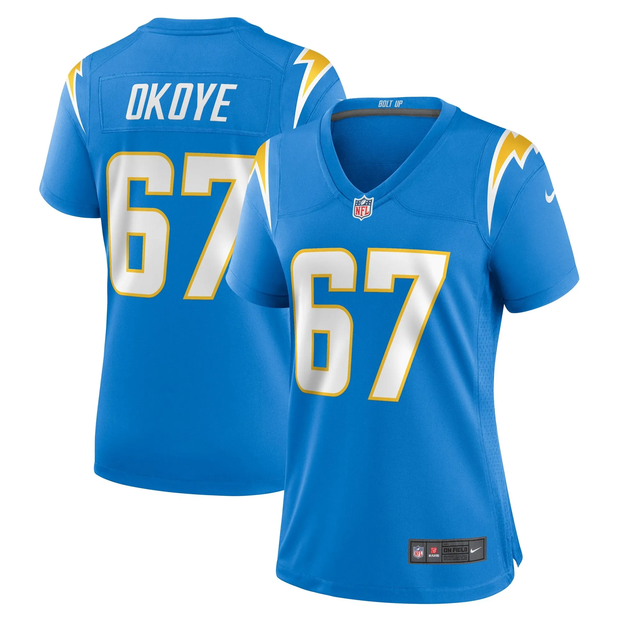 CJ Okoye Los Angeles Chargers  Women's Team Game Jersey -  Powder Blue