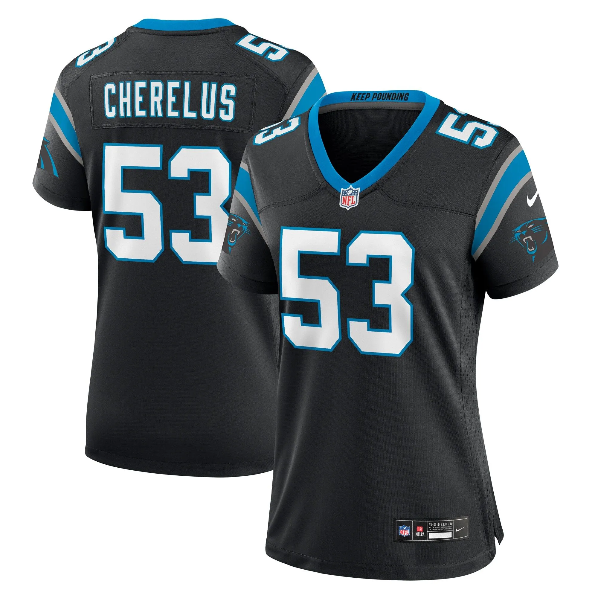 Claudin Cherelus Carolina Panthers  Women's Team Game Jersey -  Black