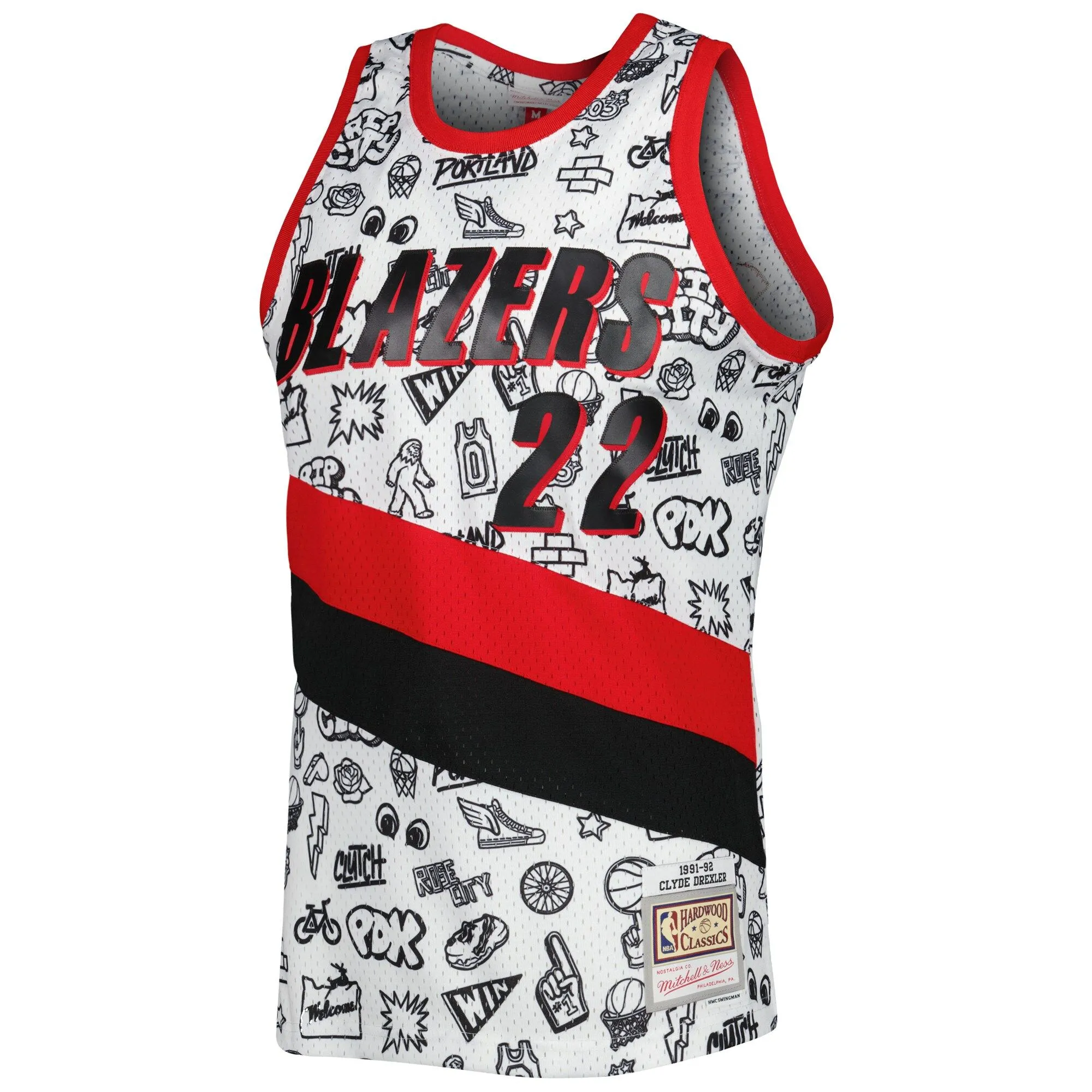 Clyde Drexler Portland Trail Blazers Mitchell & Ness 1991-92 Hardwood Classics Doodle Swingman Jersey - White