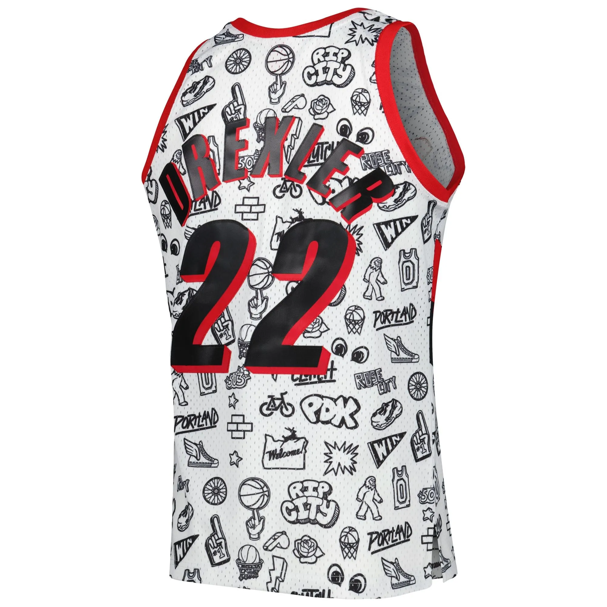 Clyde Drexler Portland Trail Blazers Mitchell & Ness 1991-92 Hardwood Classics Doodle Swingman Jersey - White