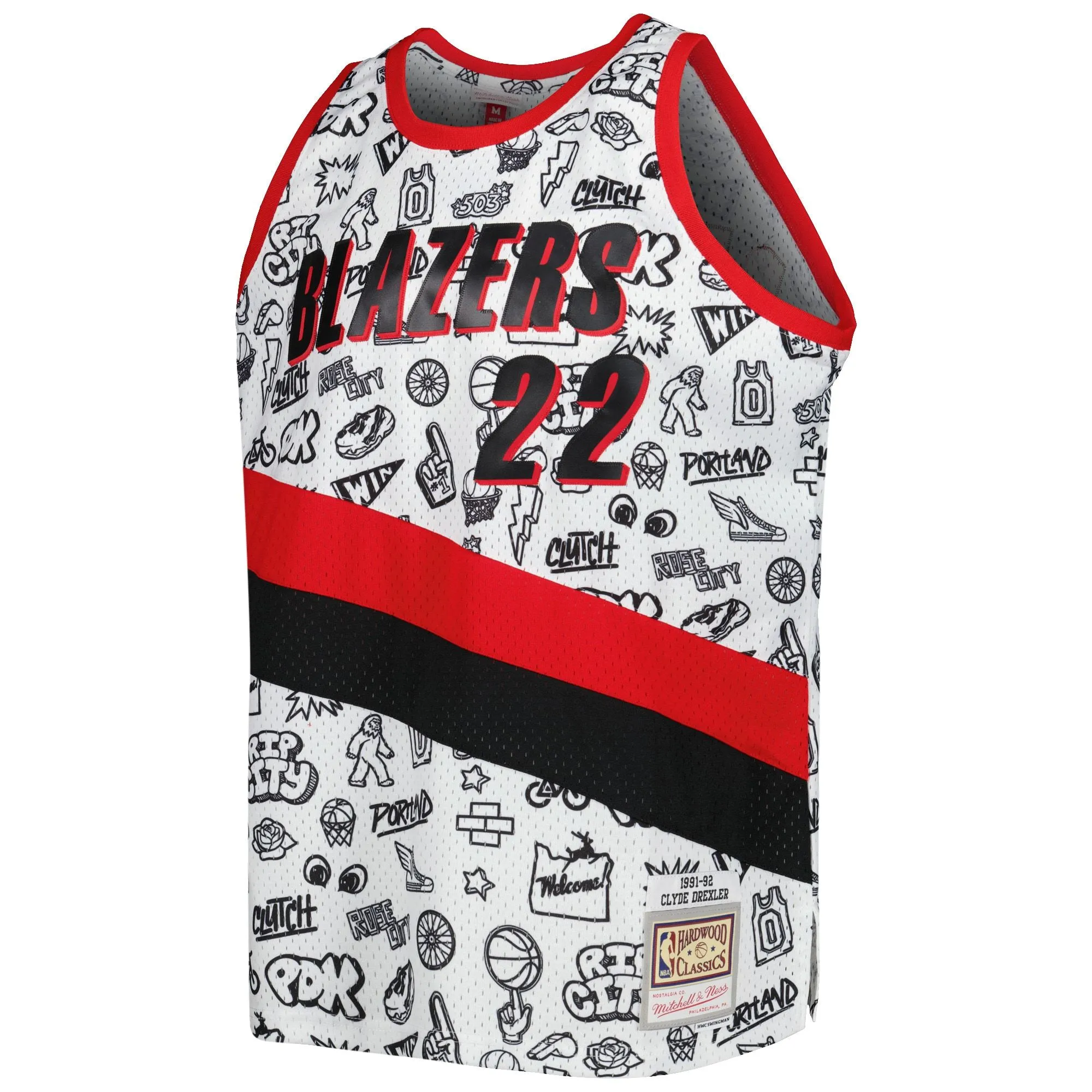 Clyde Drexler Portland Trail Blazers Mitchell & Ness 1991/92 Hardwood Classics Doodle Swingman Player Jersey - White