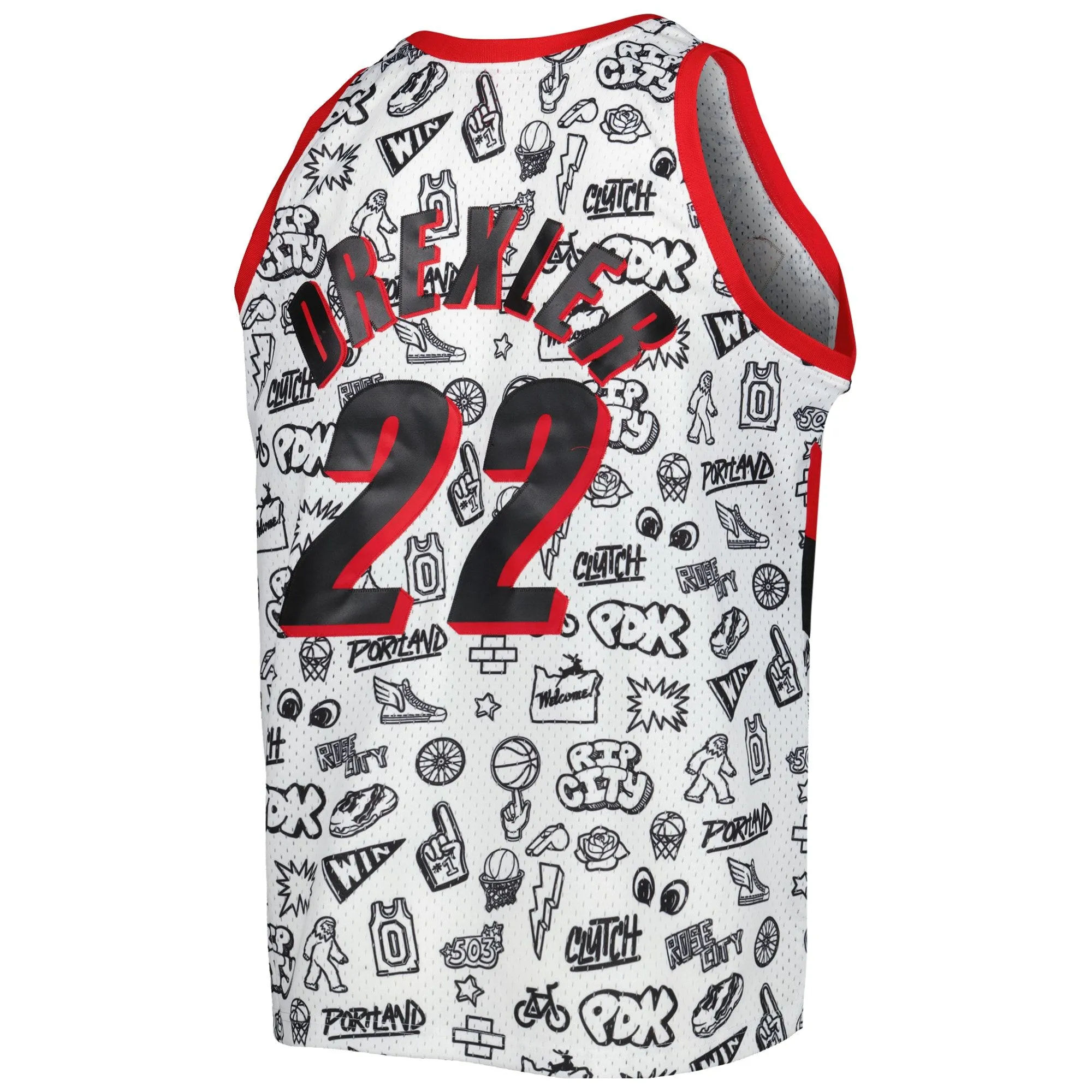 Clyde Drexler Portland Trail Blazers Mitchell & Ness 1991/92 Hardwood Classics Doodle Swingman Player Jersey - White