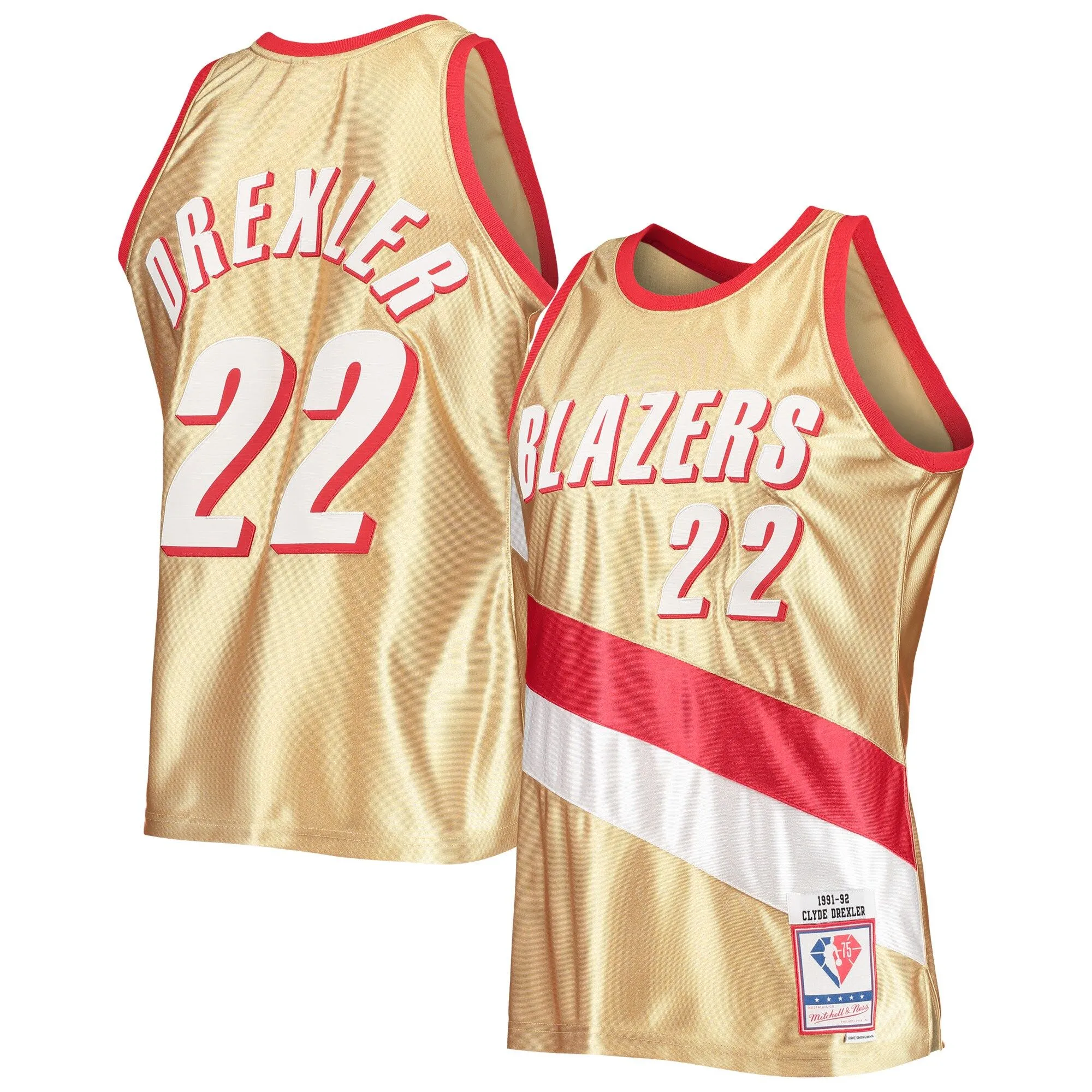 Clyde Drexler Portland Trail Blazers Mitchell & Ness 75th Anniversary 1991/92 Hardwood Classics Swingman Jersey - Gold