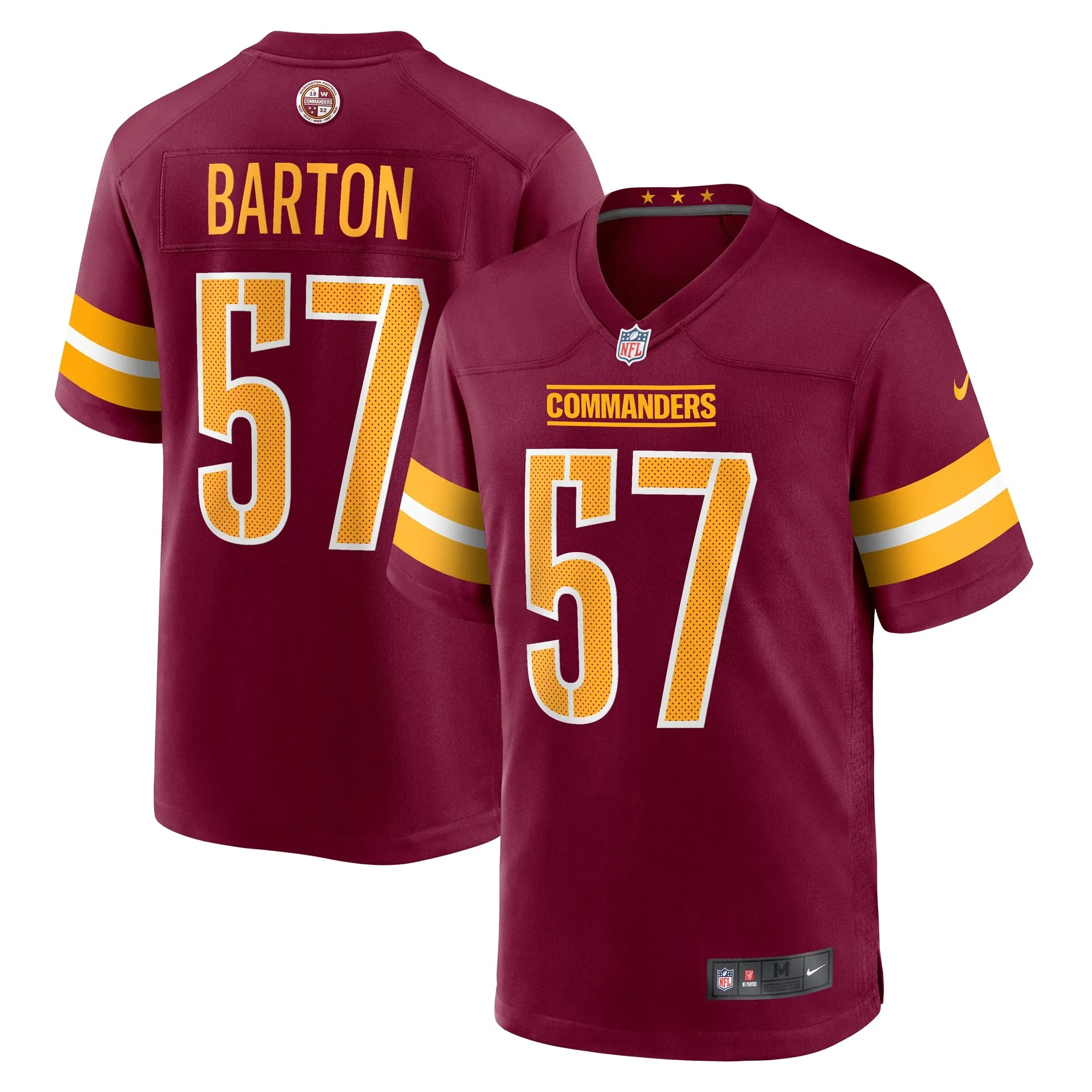 Cody Barton Washington Commanders  Game Player Jersey - Burgundy